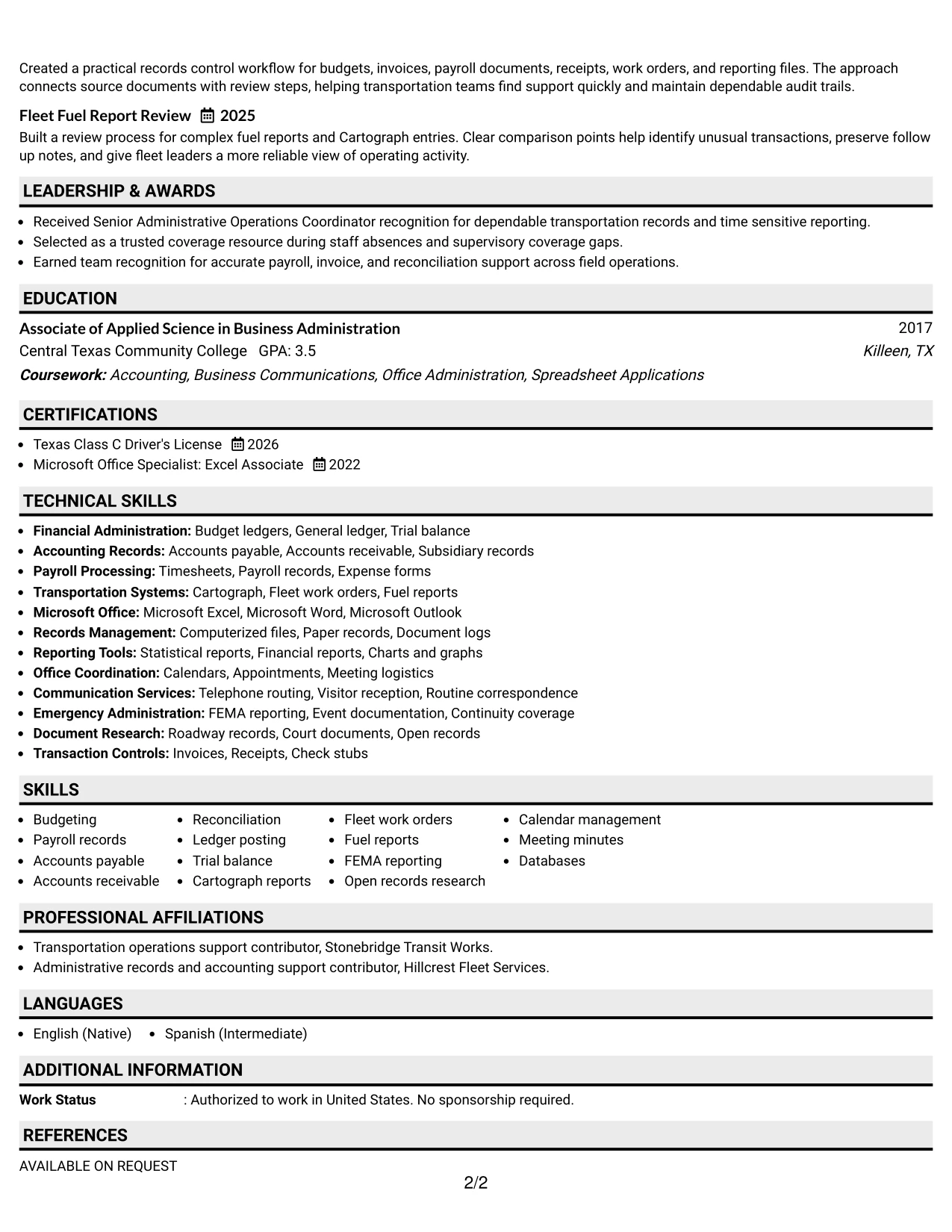 Resume Example Page 2