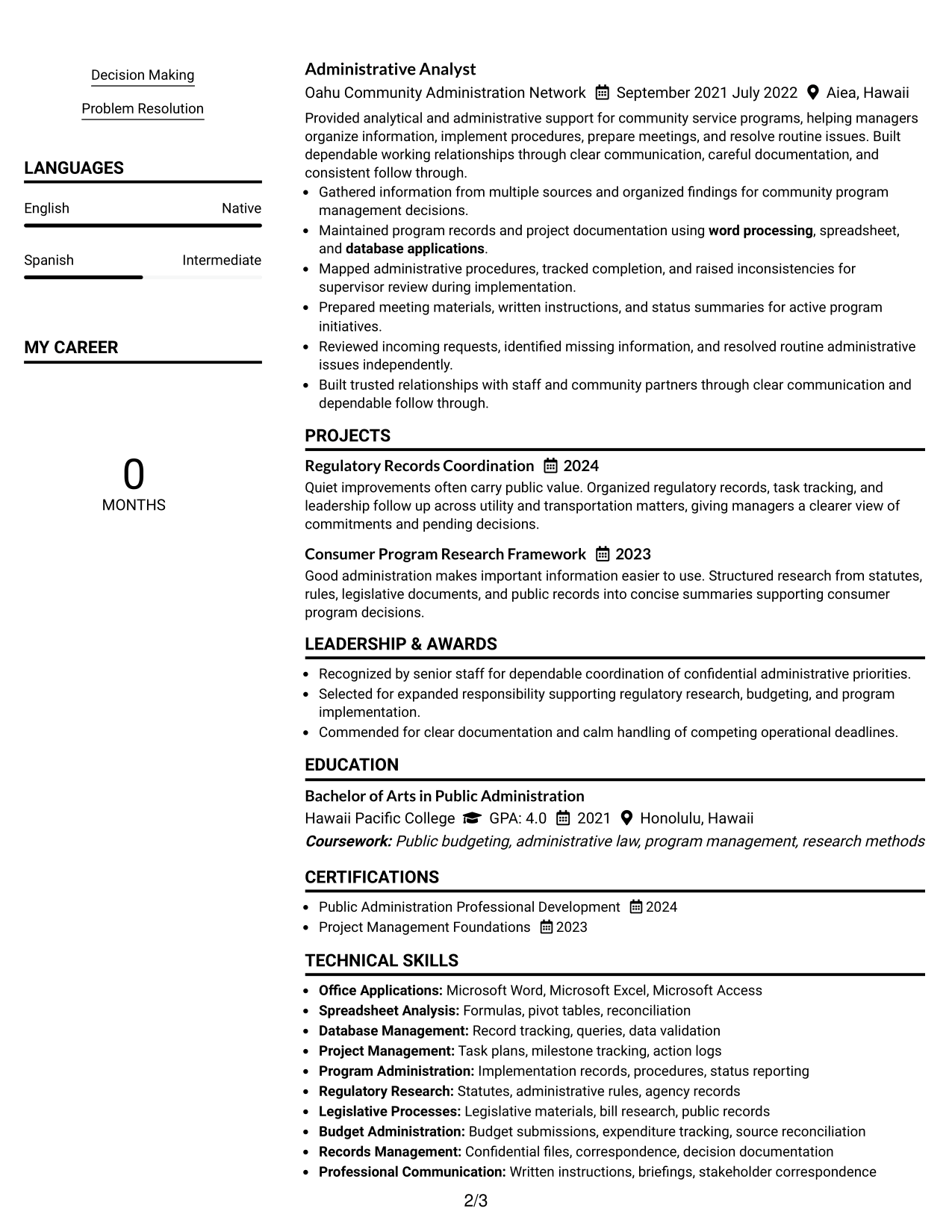 Resume Example Page 2