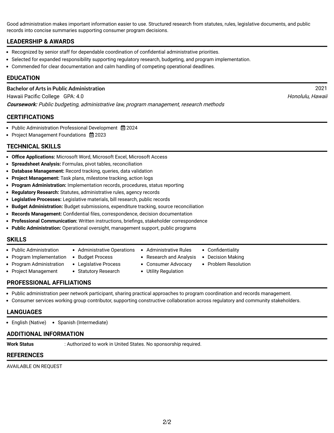 Resume Example Page 2
