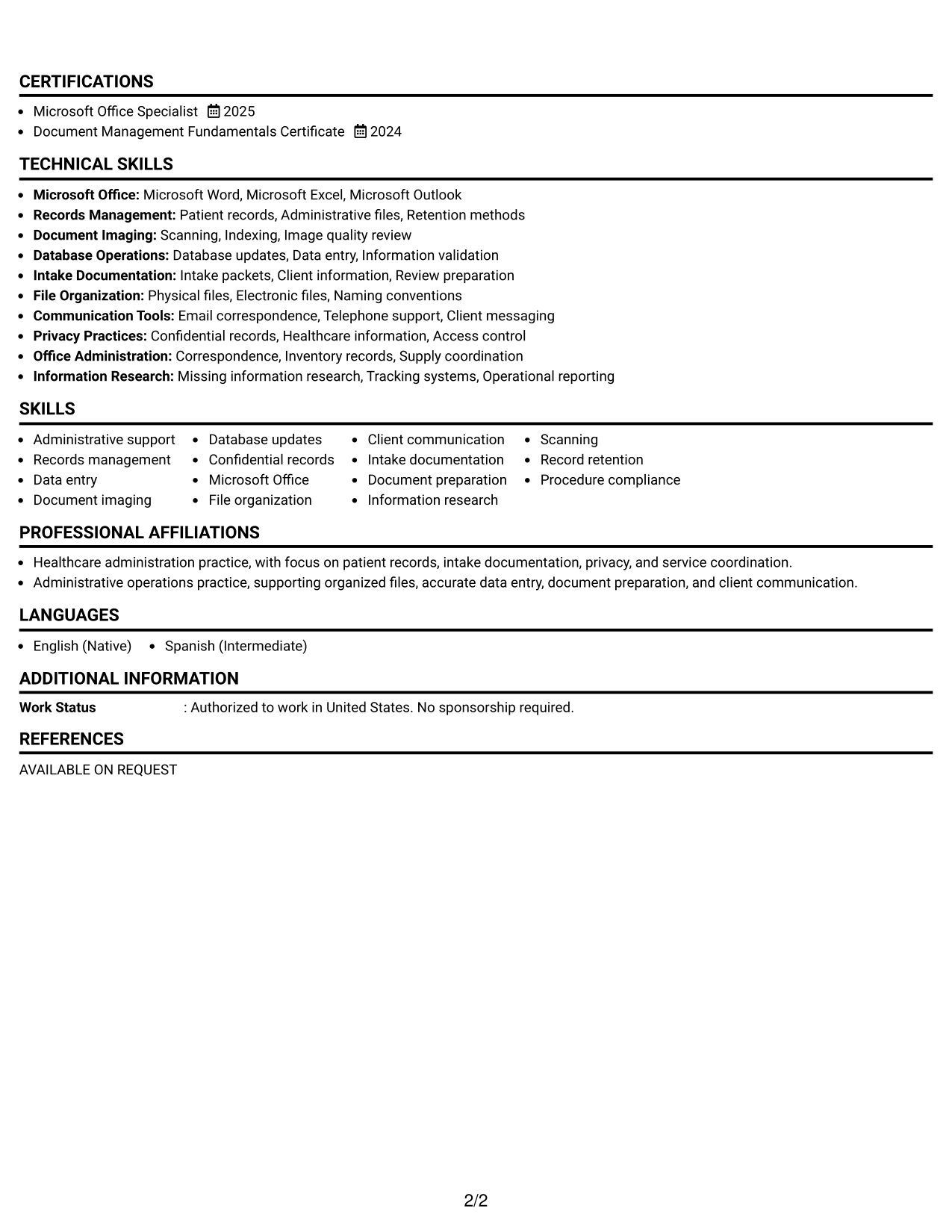 Resume Example Page 2