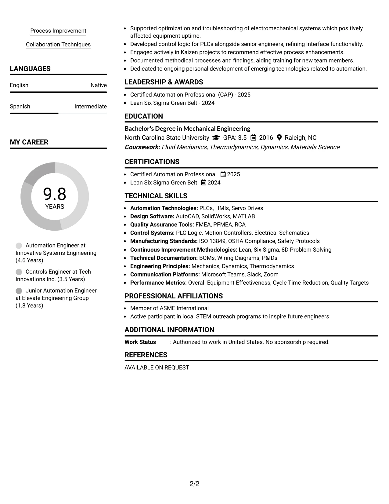 Resume Example Page 2