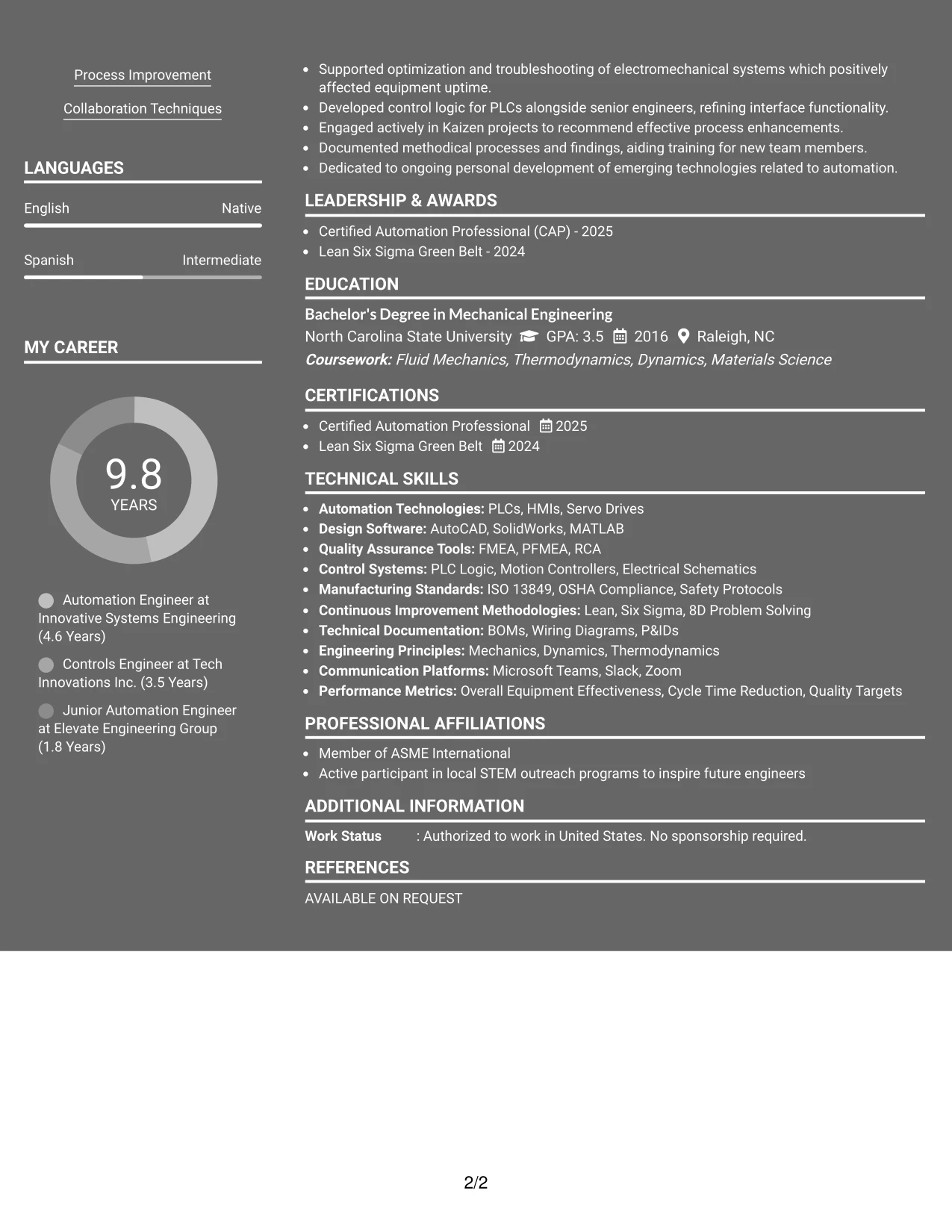 Resume Example Page 2