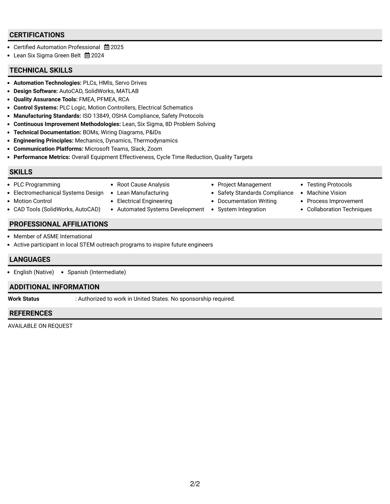 Resume Example Page 2