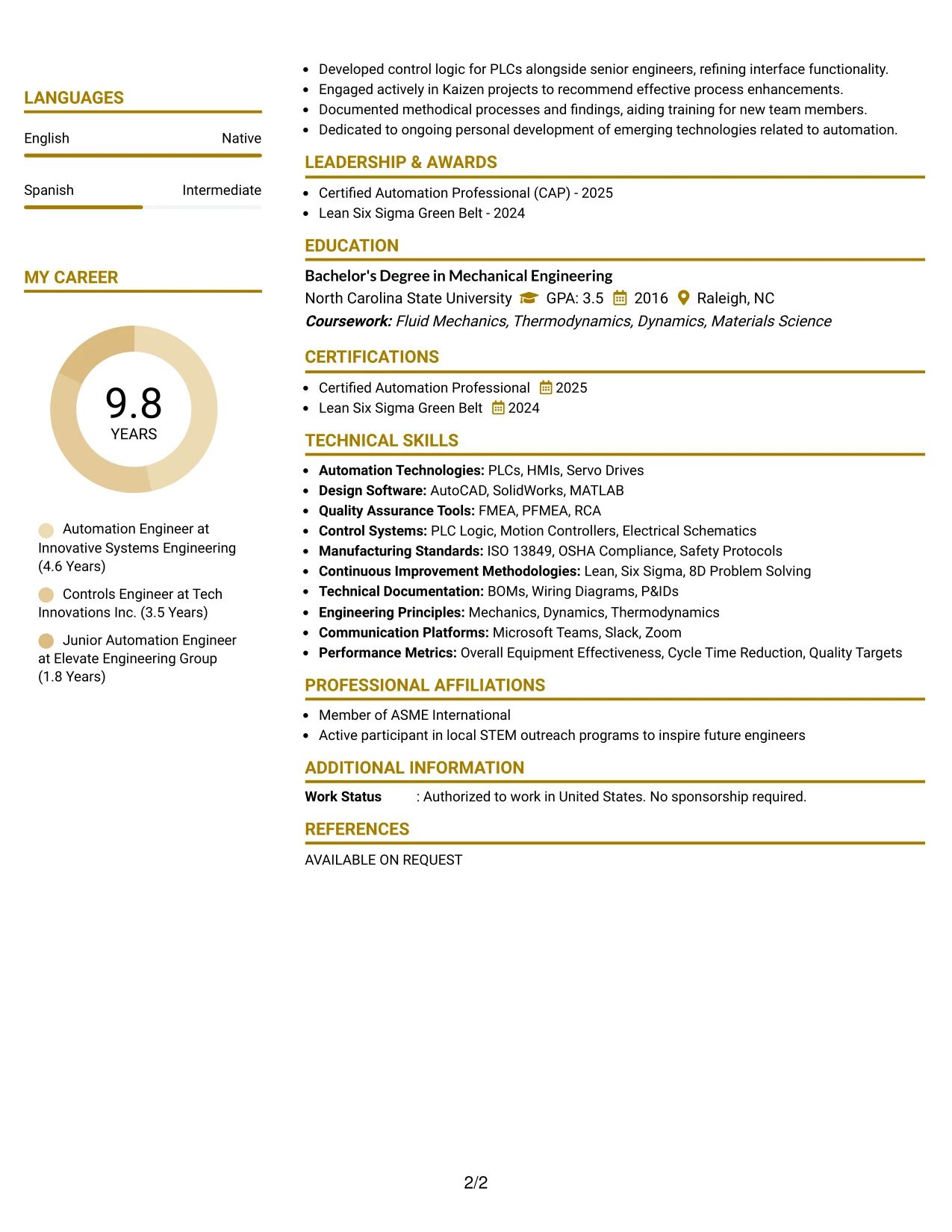 Resume Example Page 2