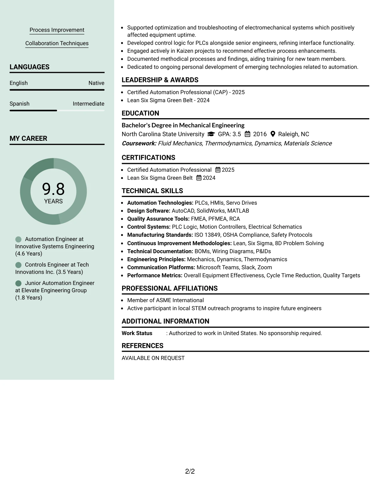 Resume Example Page 2