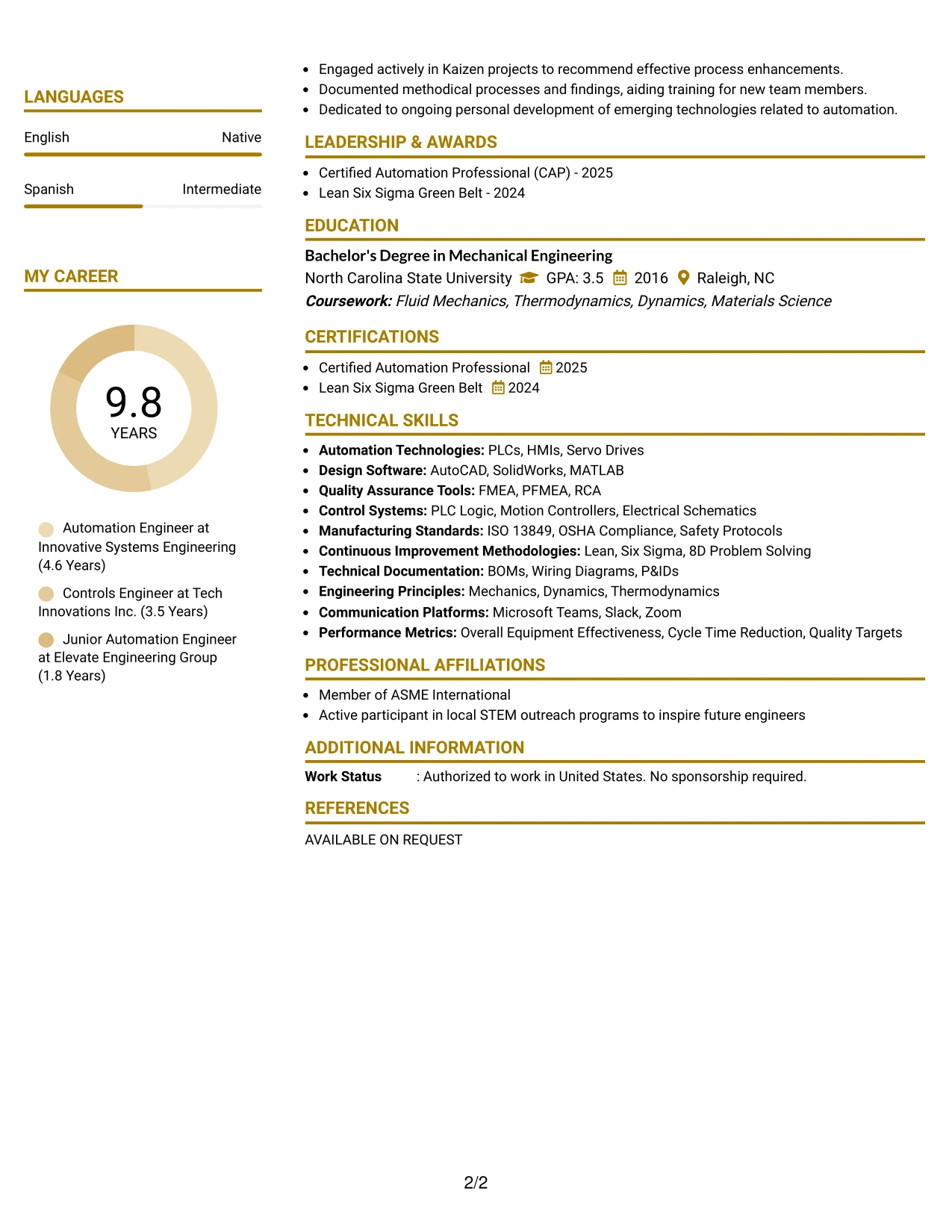 Resume Example Page 2