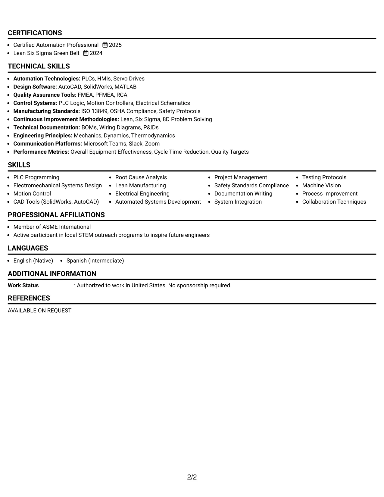 Resume Example Page 2
