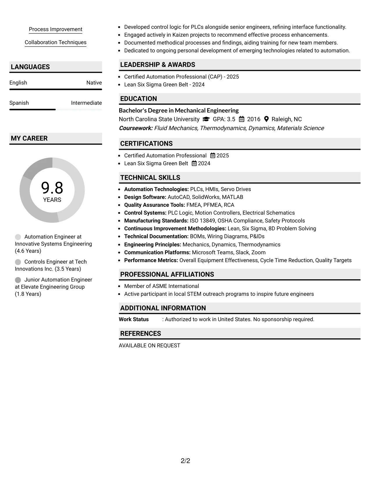Resume Example Page 2