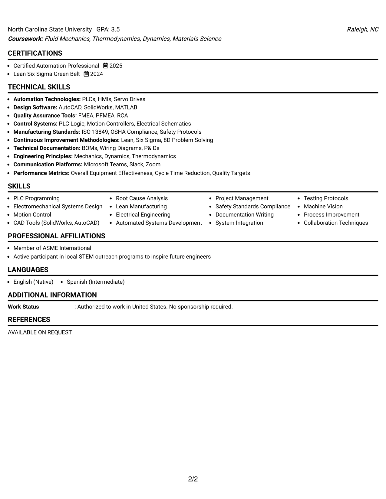 Resume Example Page 2
