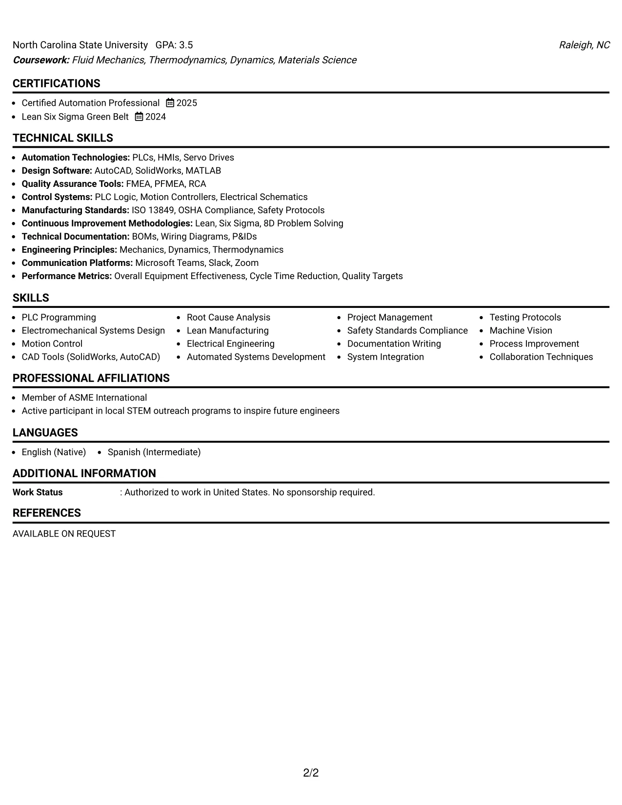 Resume Example Page 2