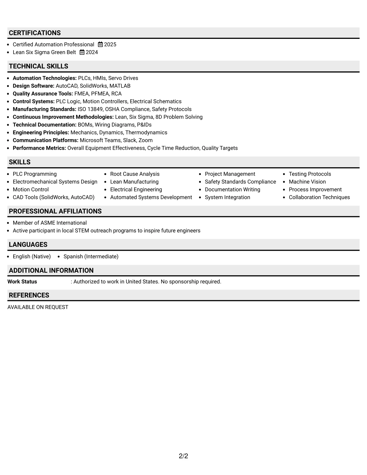 Resume Example Page 2
