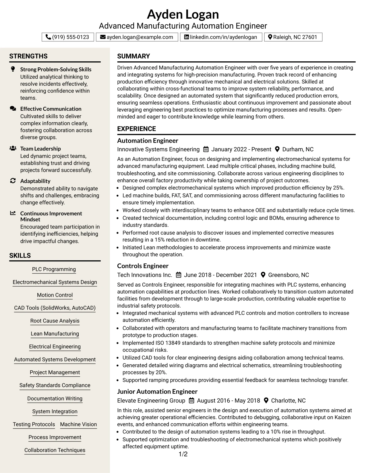 Resume Example Page 1