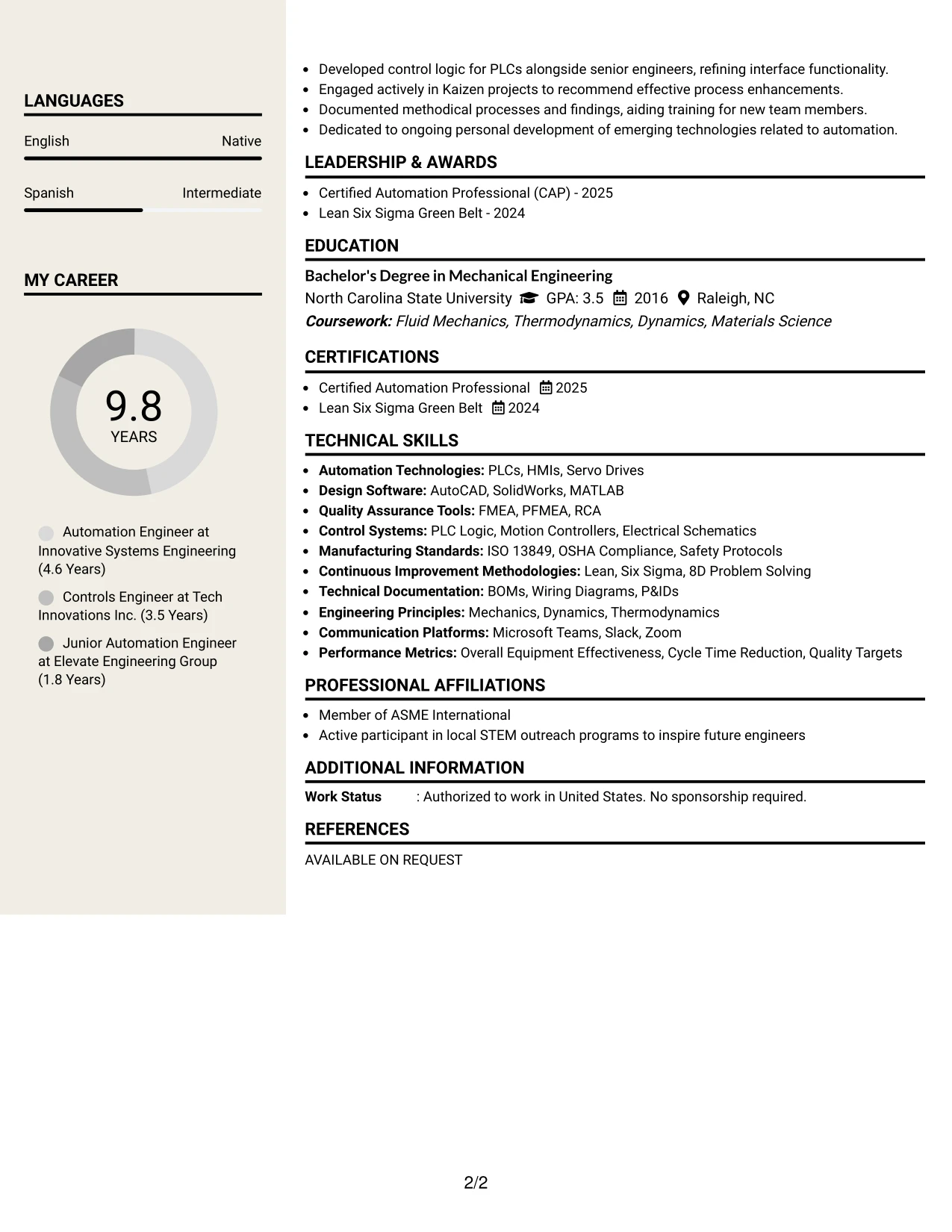 Resume Example Page 2