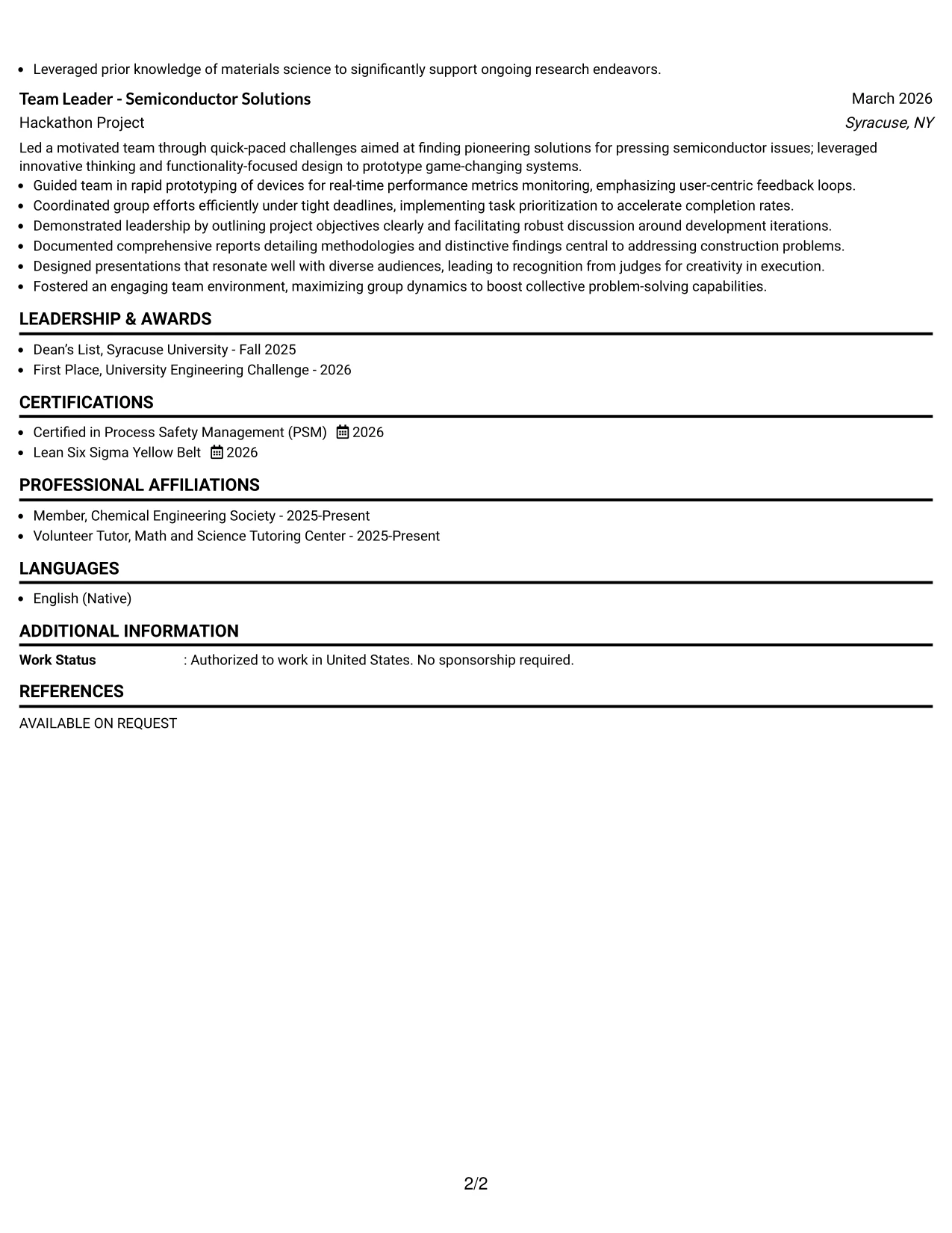 Resume Example Page 2