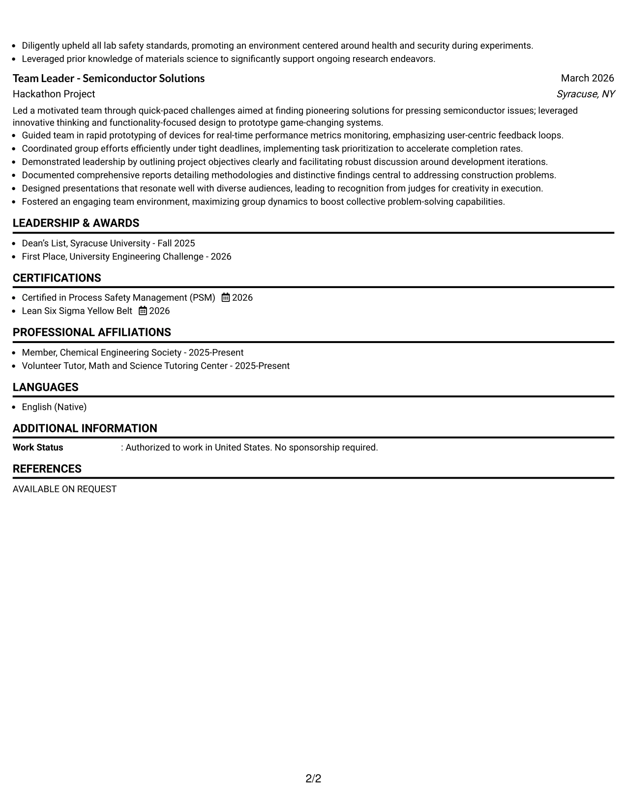 Resume Example Page 2