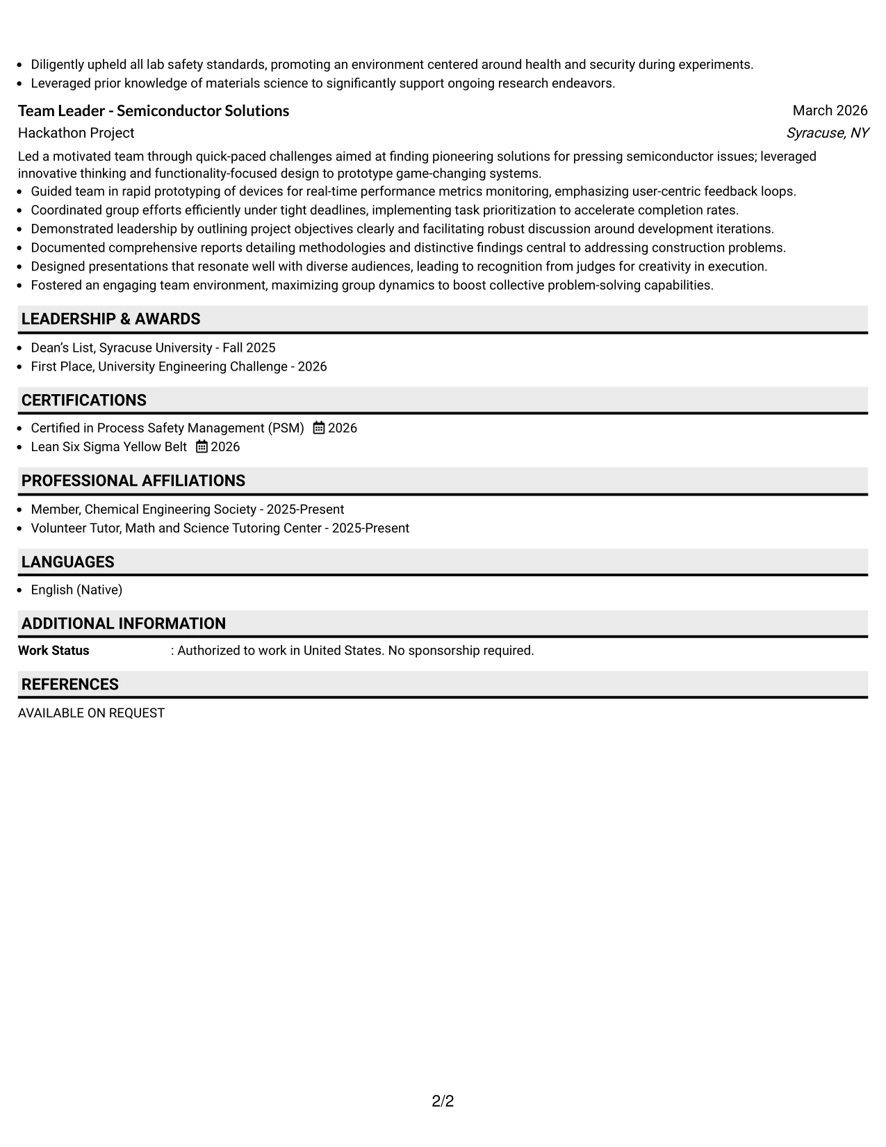 Resume Example Page 2