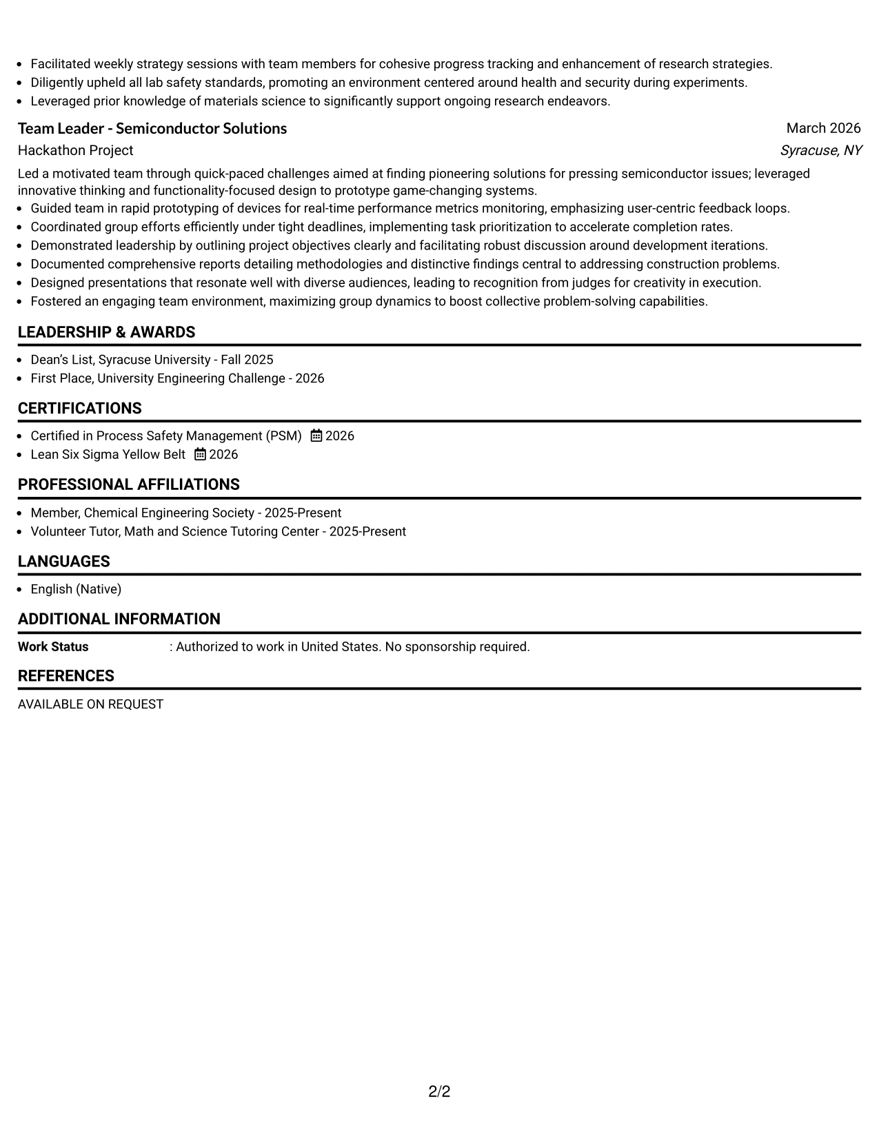 Resume Example Page 2