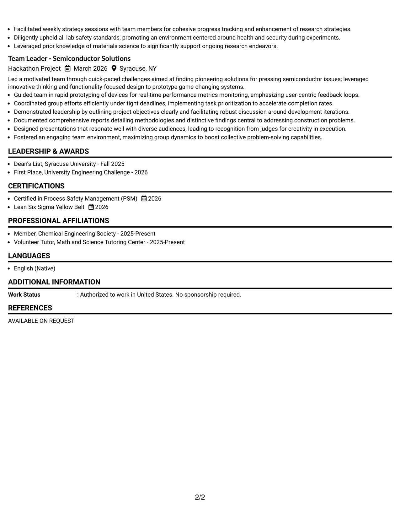 Resume Example Page 2