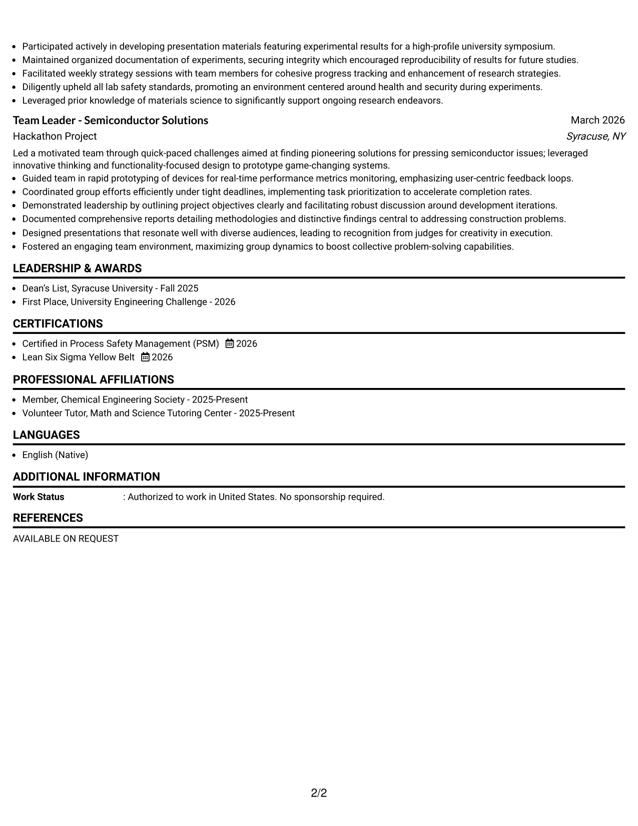 Resume Example Page 2