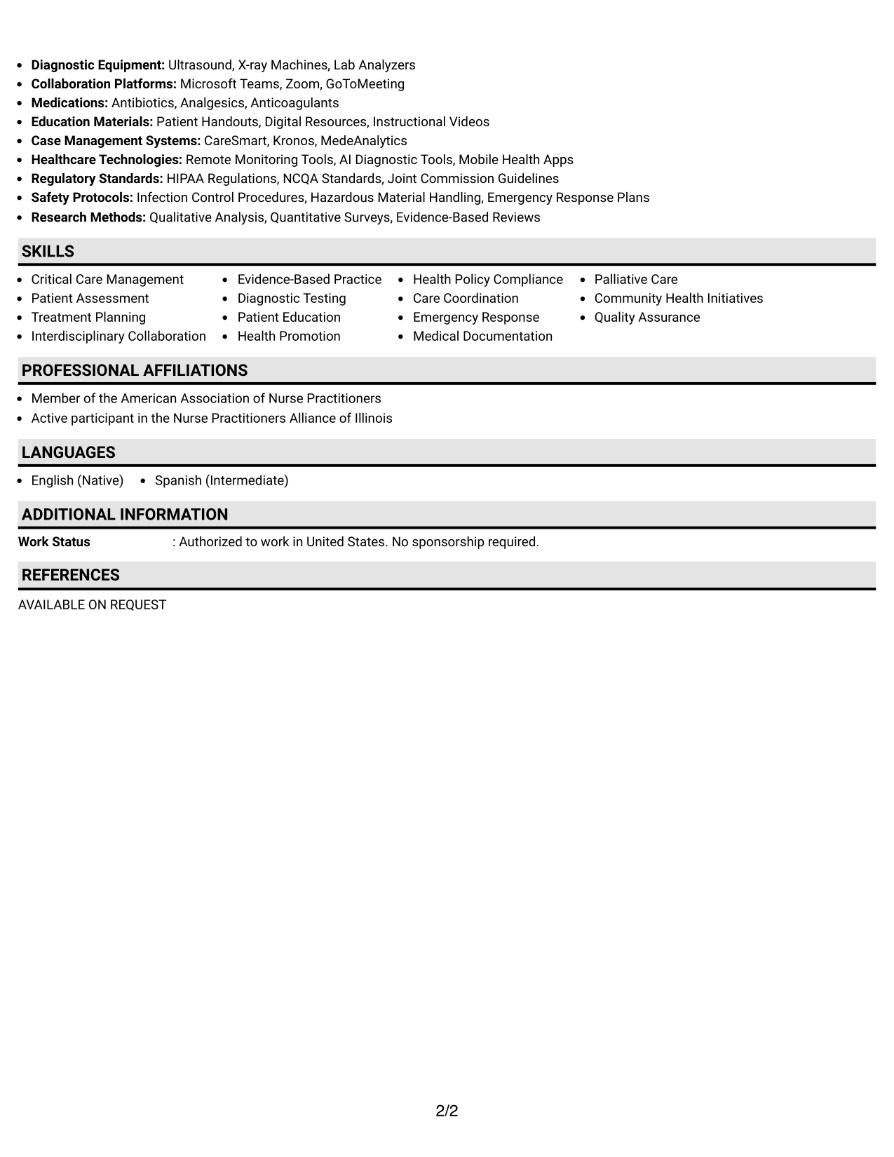 Resume Example Page 2