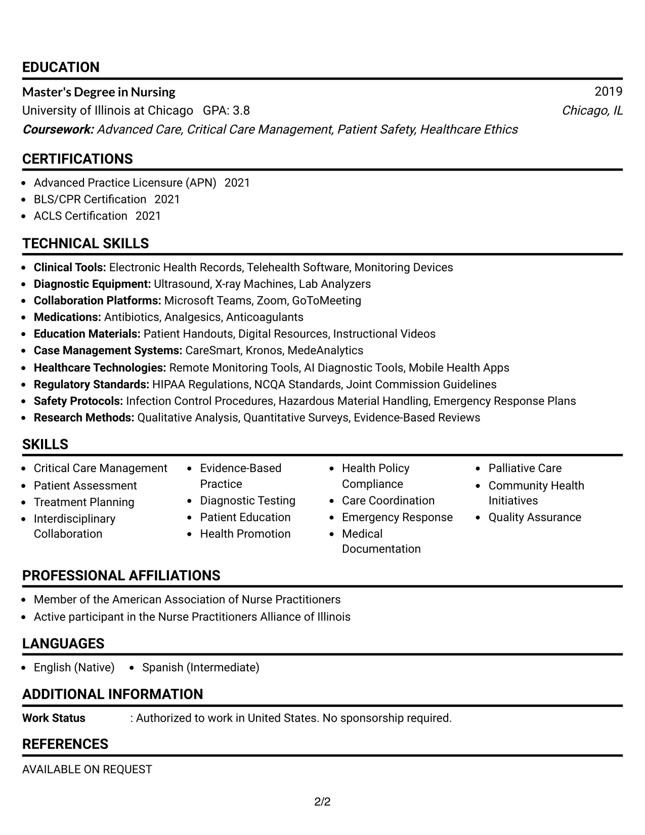 Resume Example Page 2