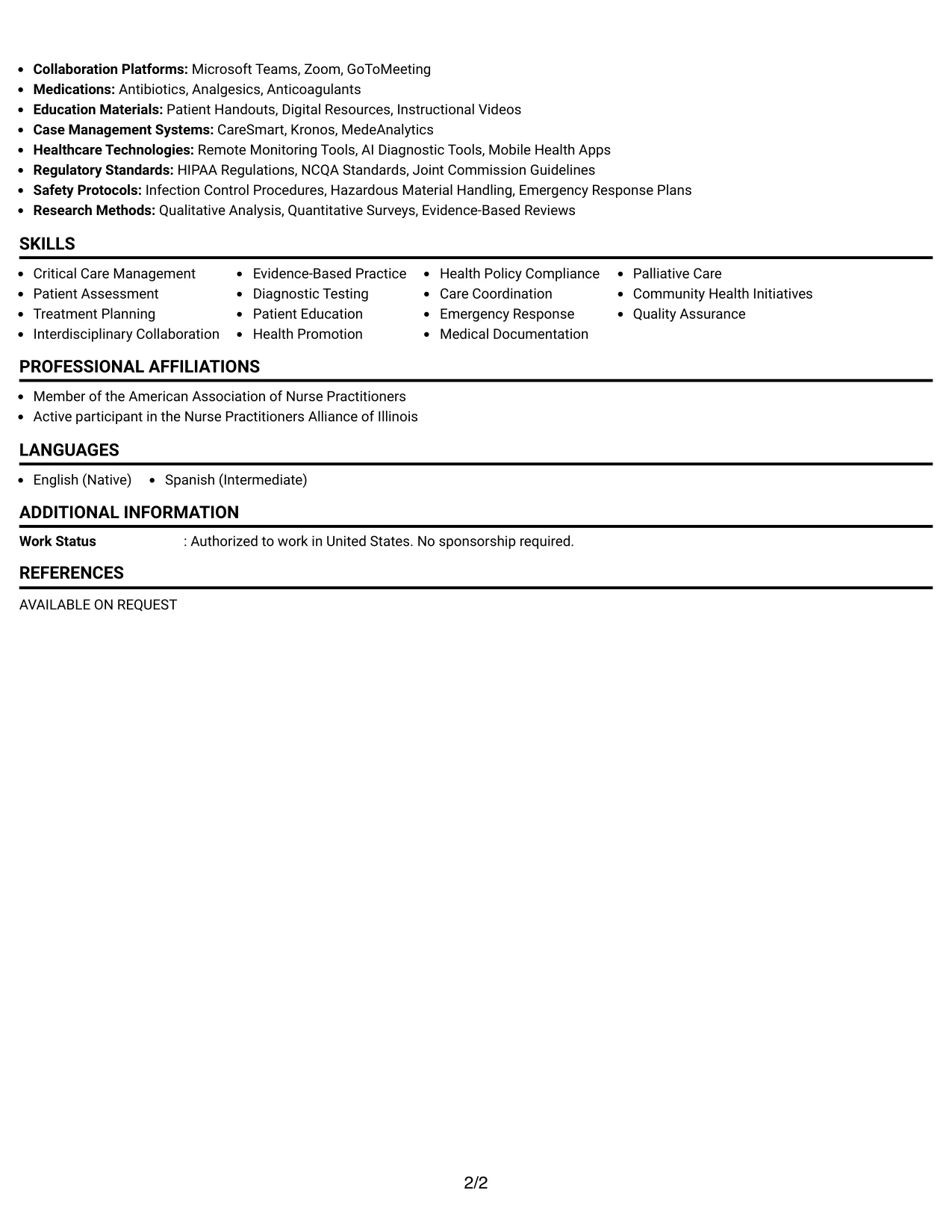 Resume Example Page 2