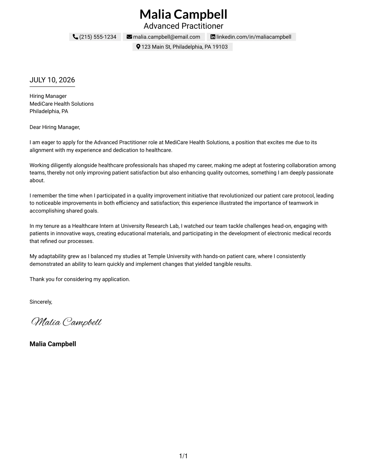 Resume Example Page 1