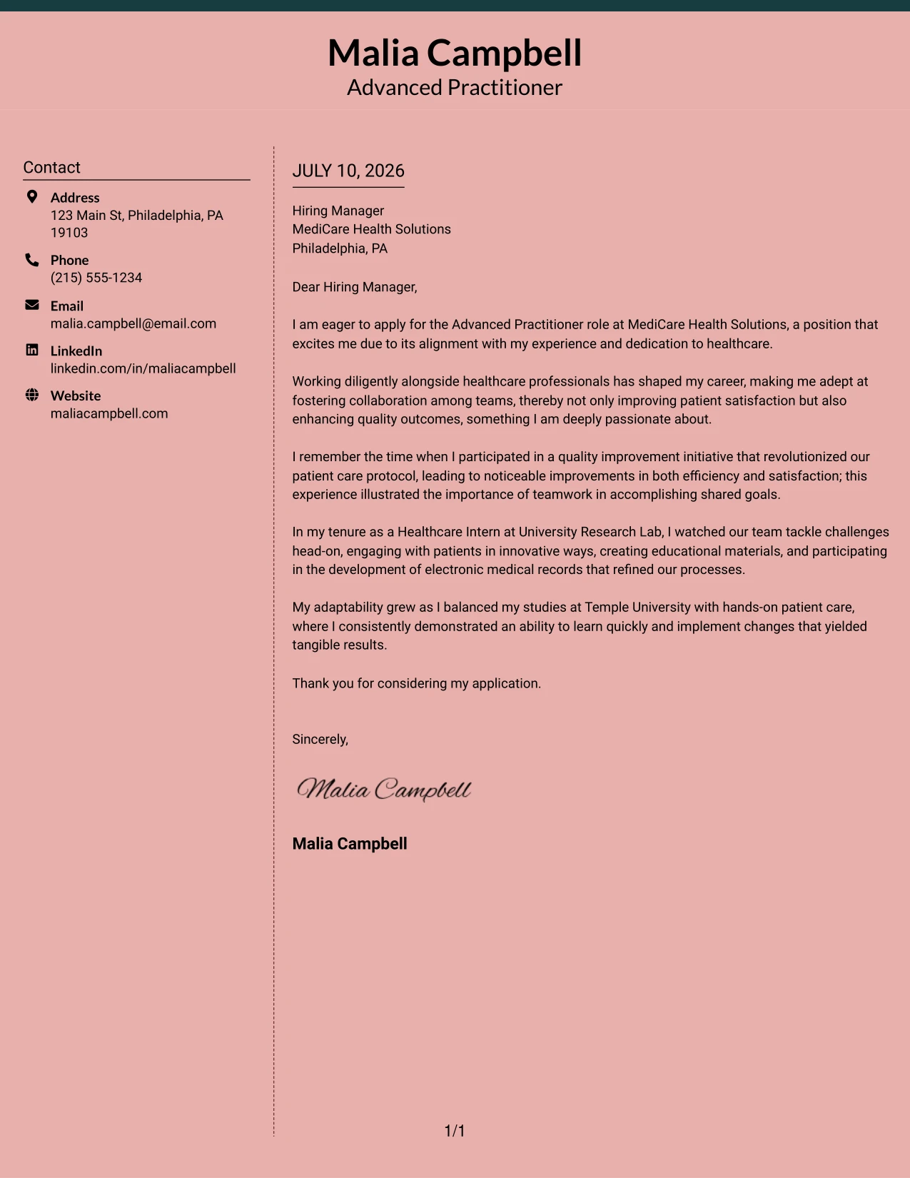 Resume Example Page 1