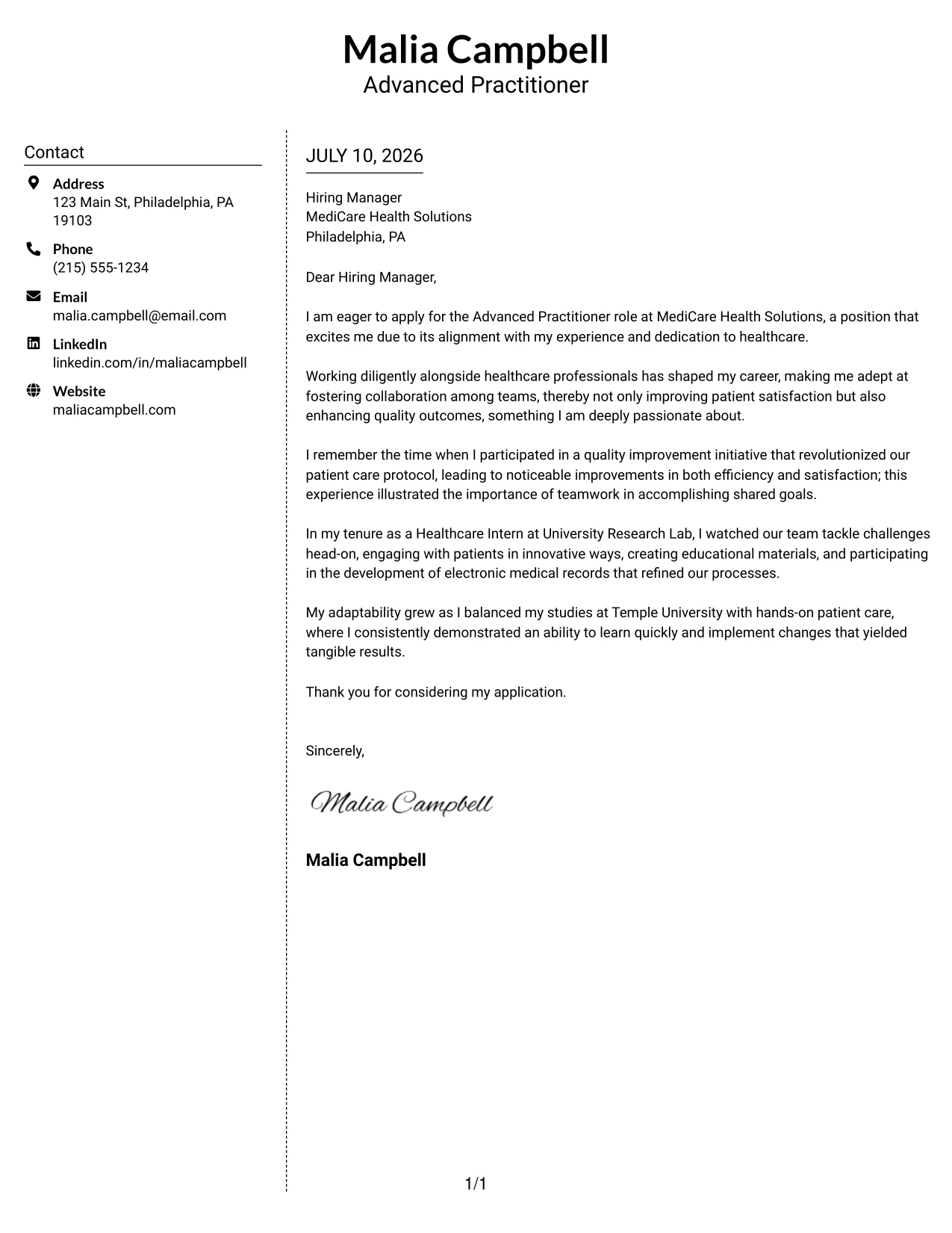 Resume Example Page 1