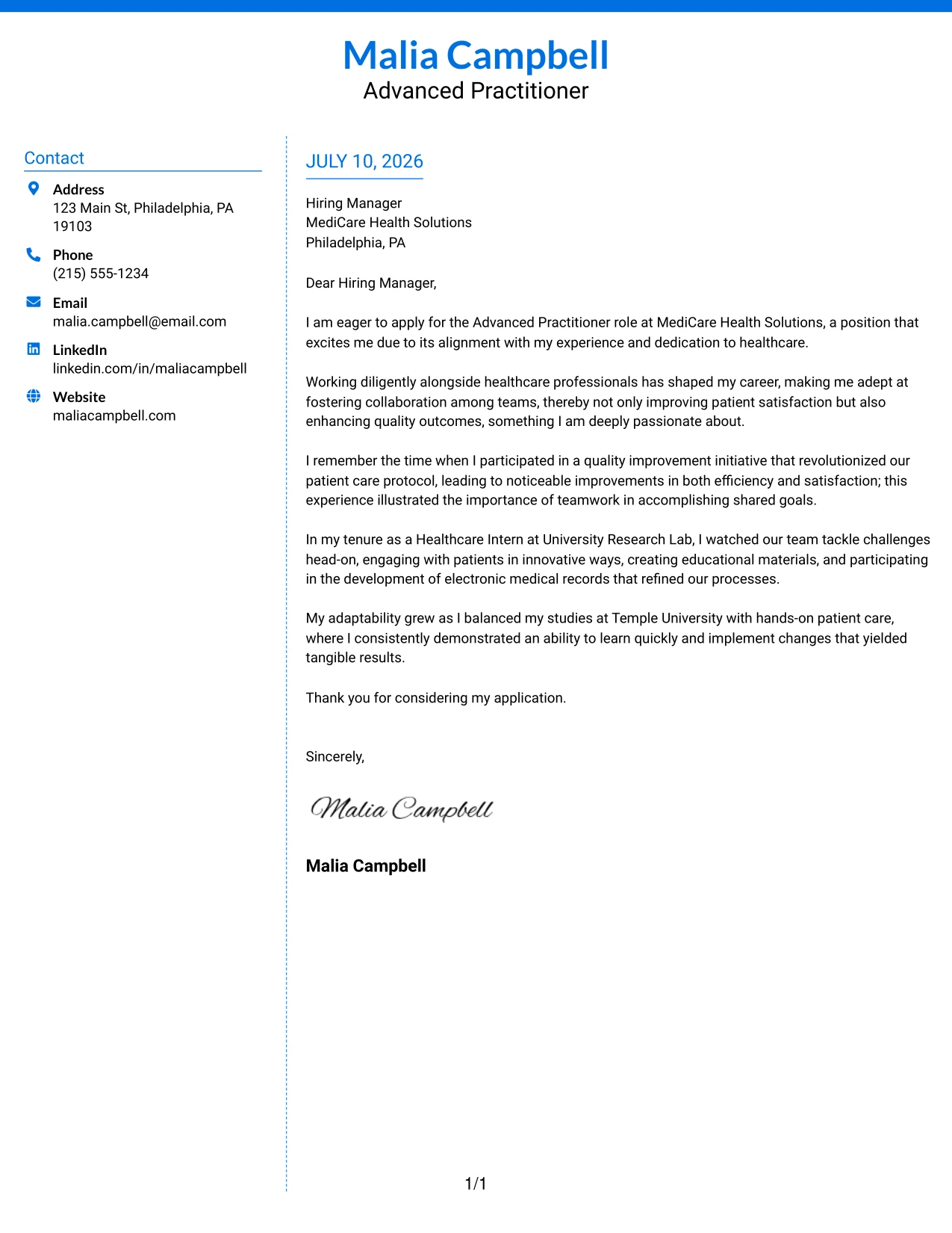 Resume Example Page 1