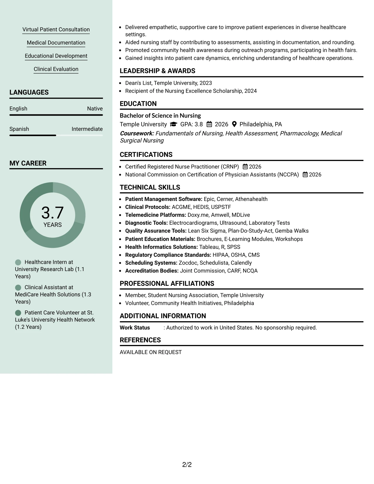Resume Example Page 2