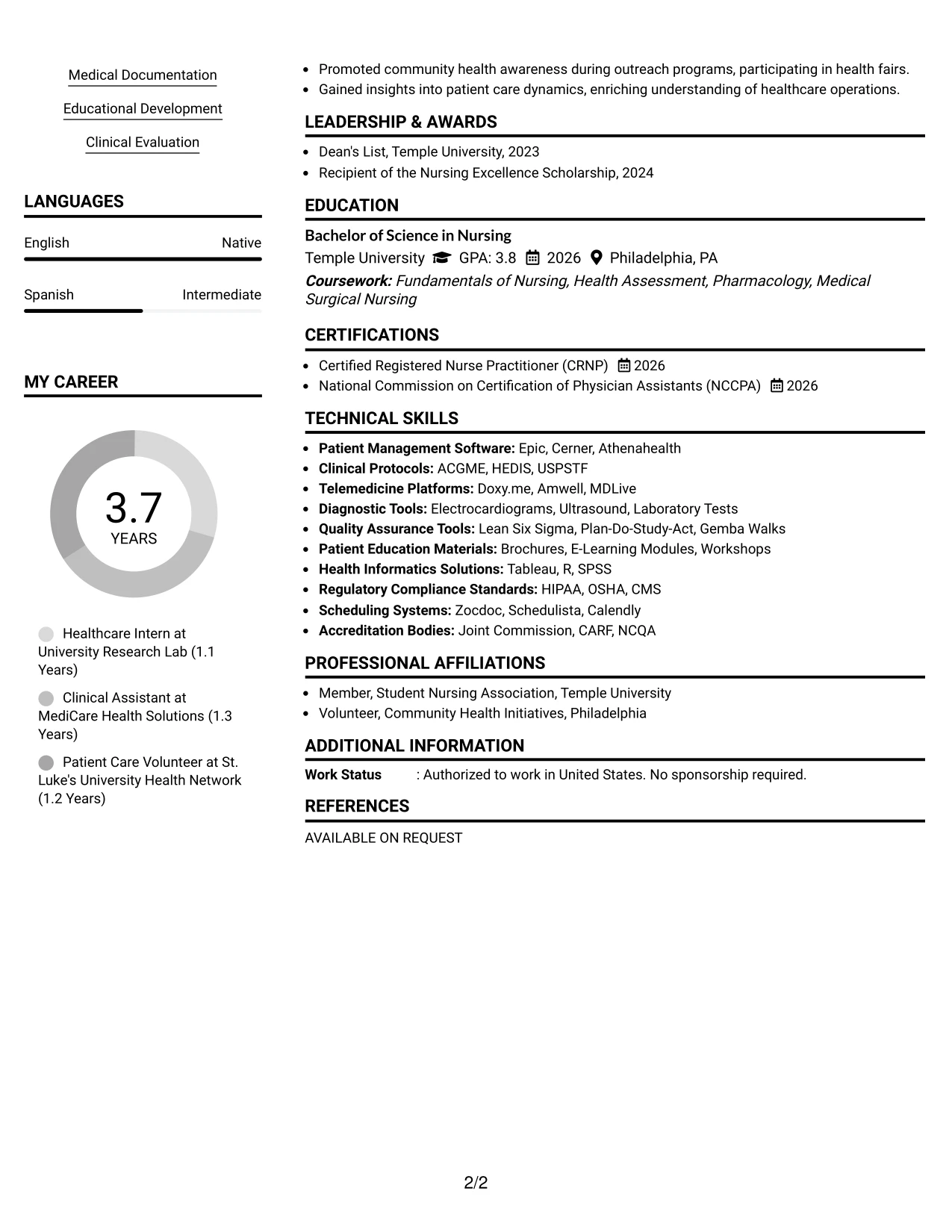 Resume Example Page 2