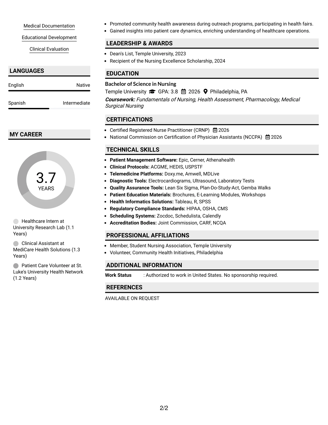 Resume Example Page 2