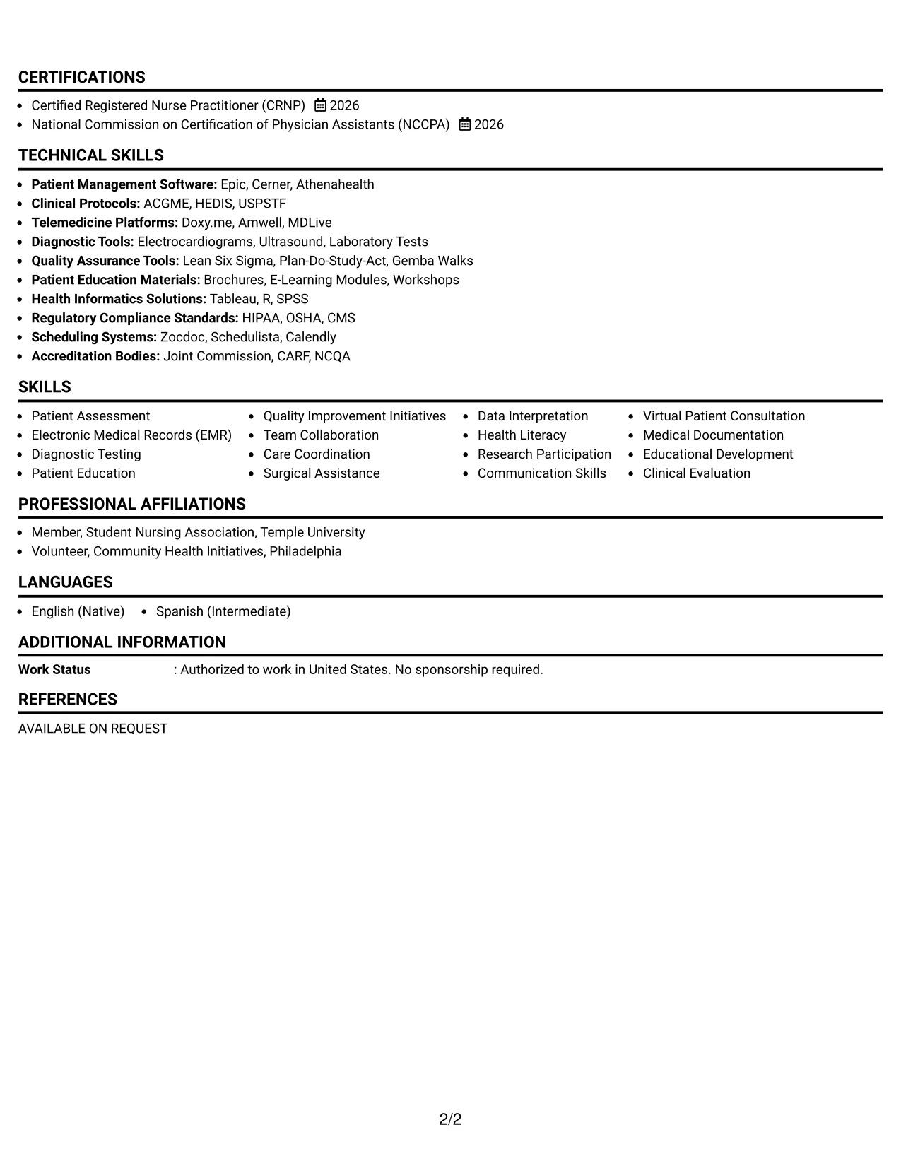 Resume Example Page 2
