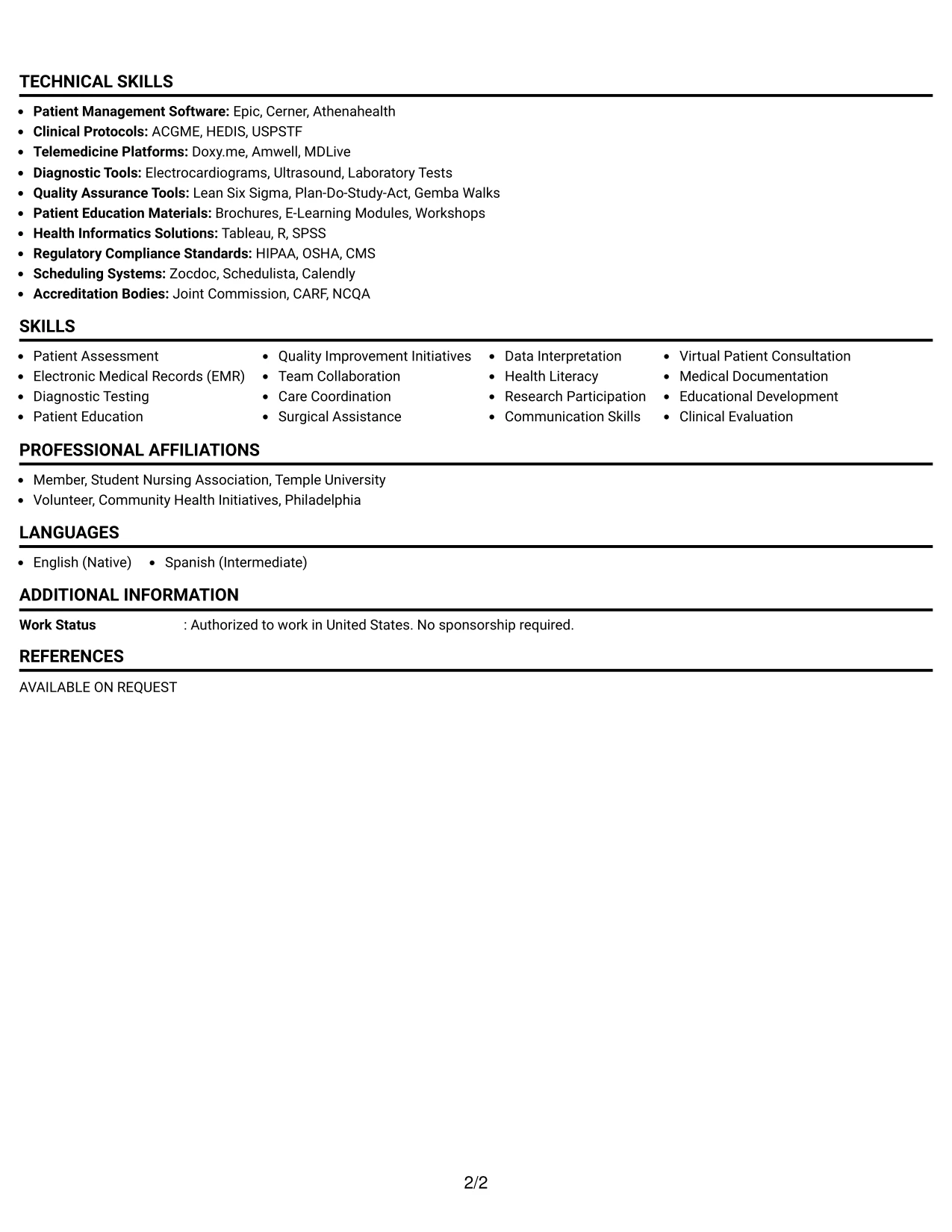 Resume Example Page 2