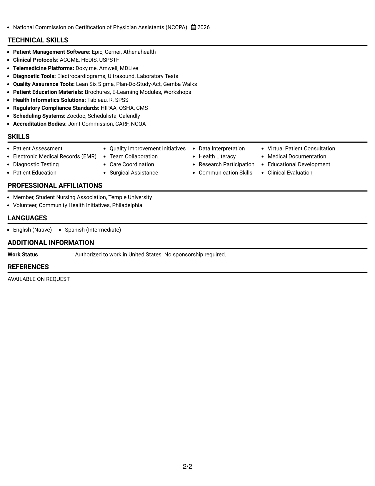 Resume Example Page 2