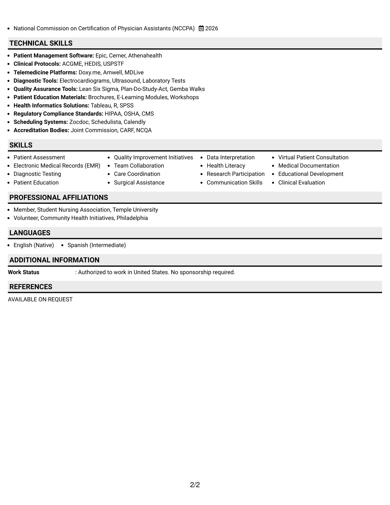 Resume Example Page 2