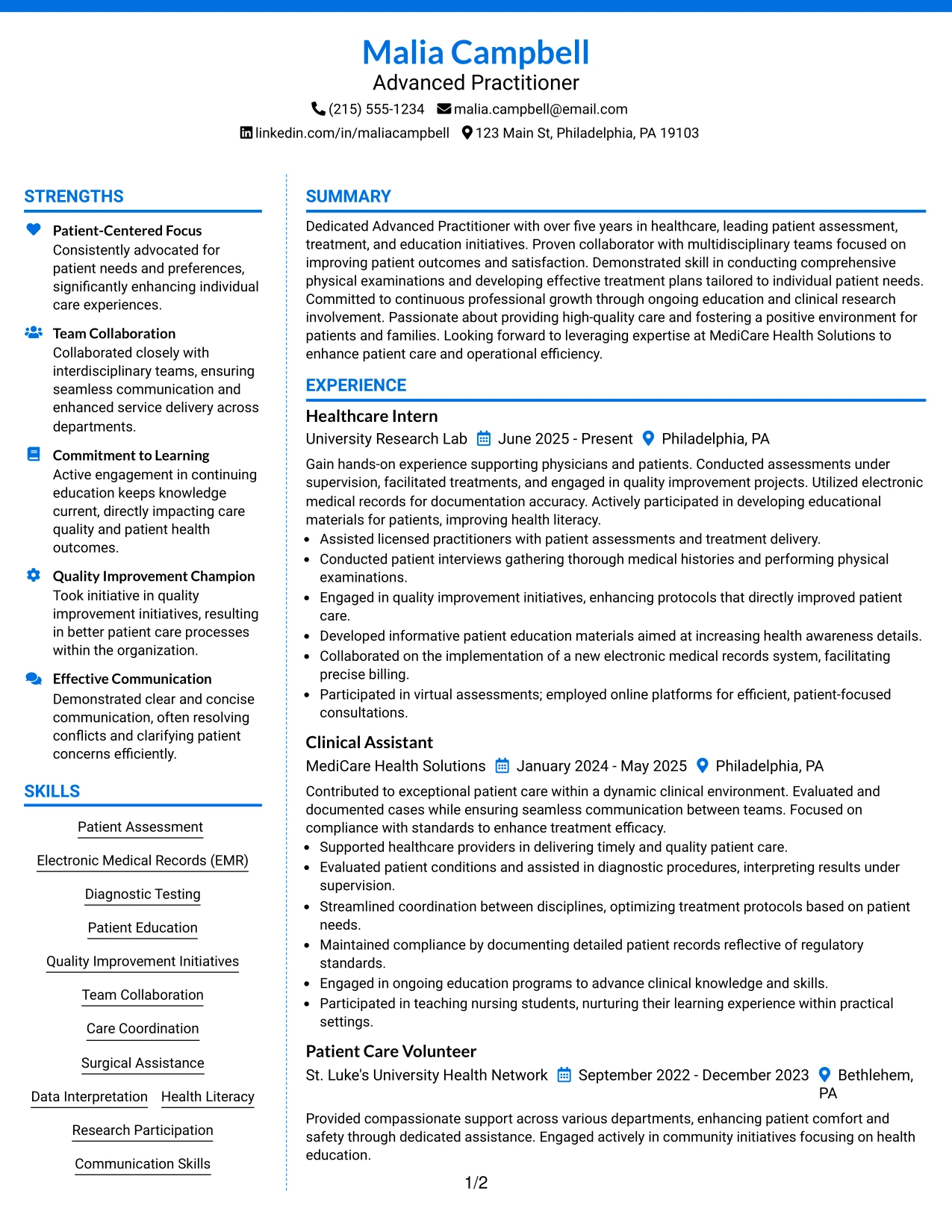 Resume Example Page 1
