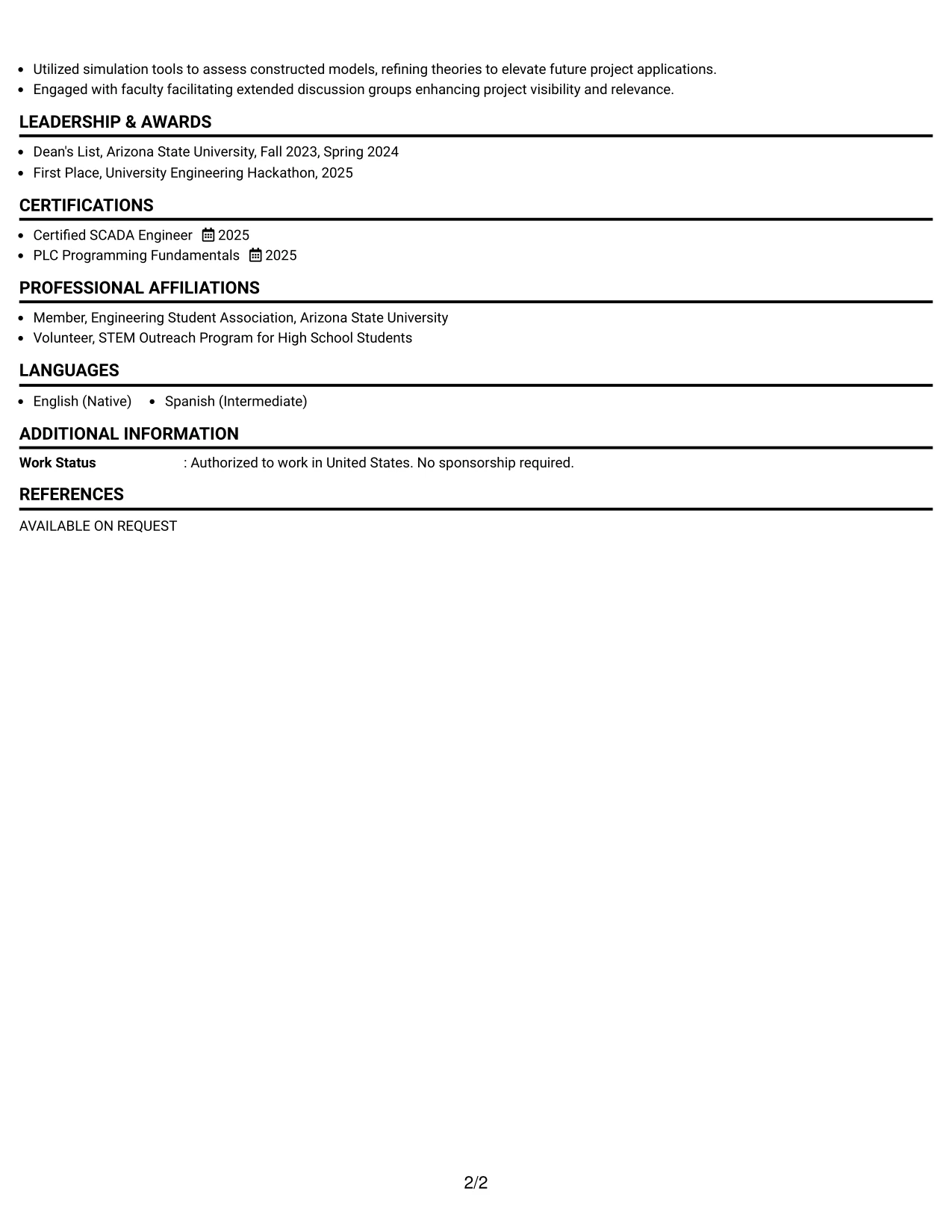 Resume Example Page 2