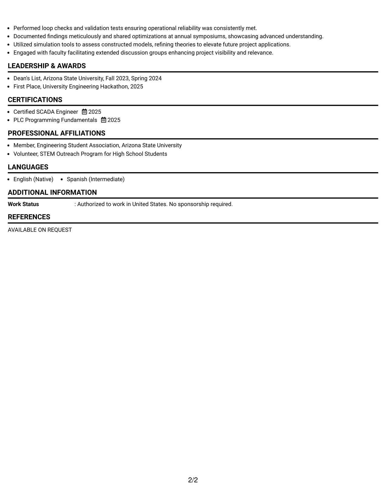 Resume Example Page 2