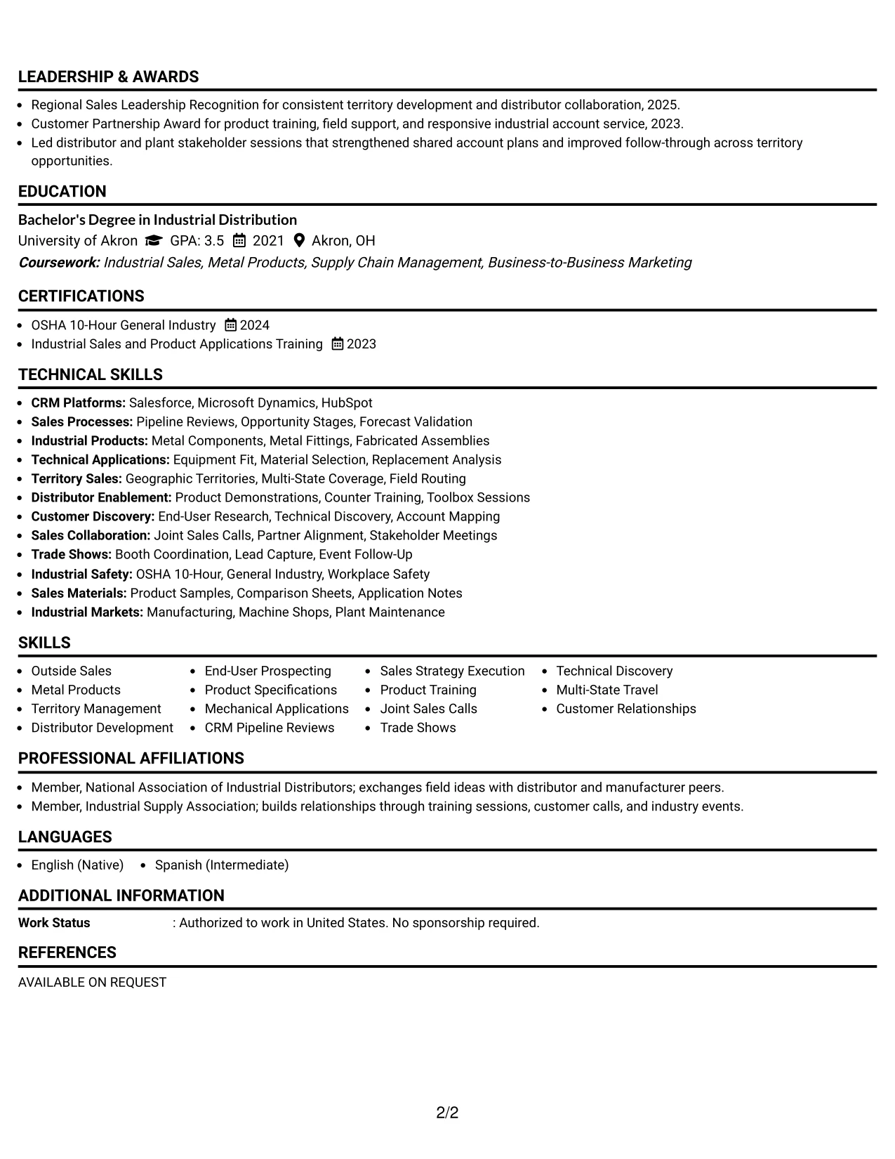 Resume Example Page 2