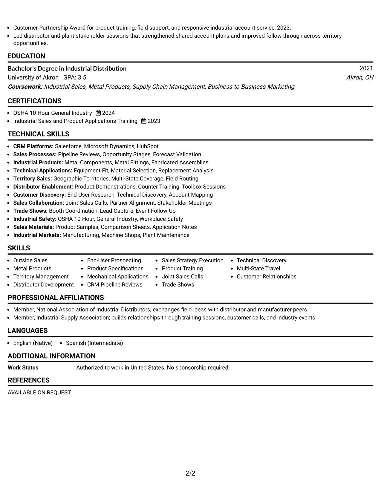 Resume Example Page 2