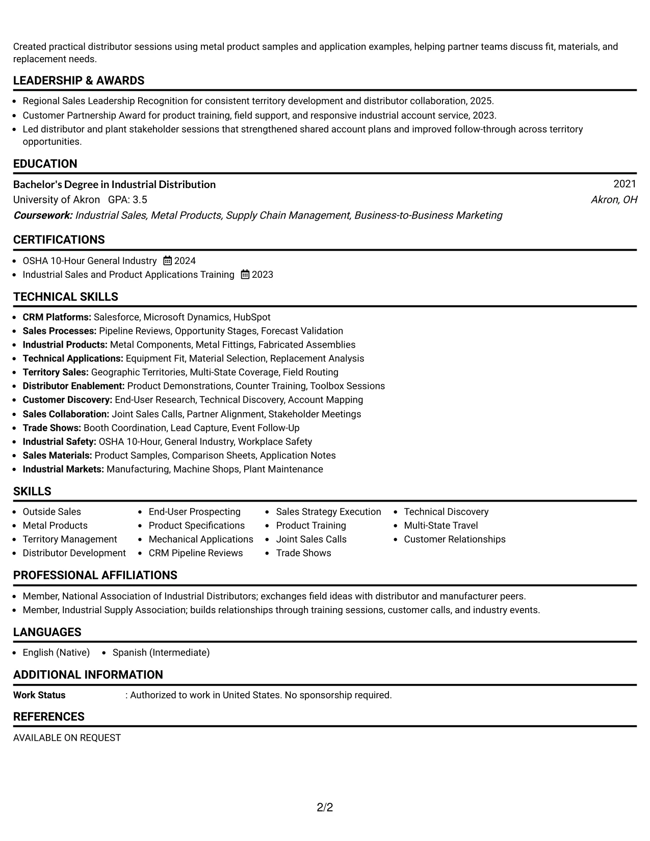 Resume Example Page 2