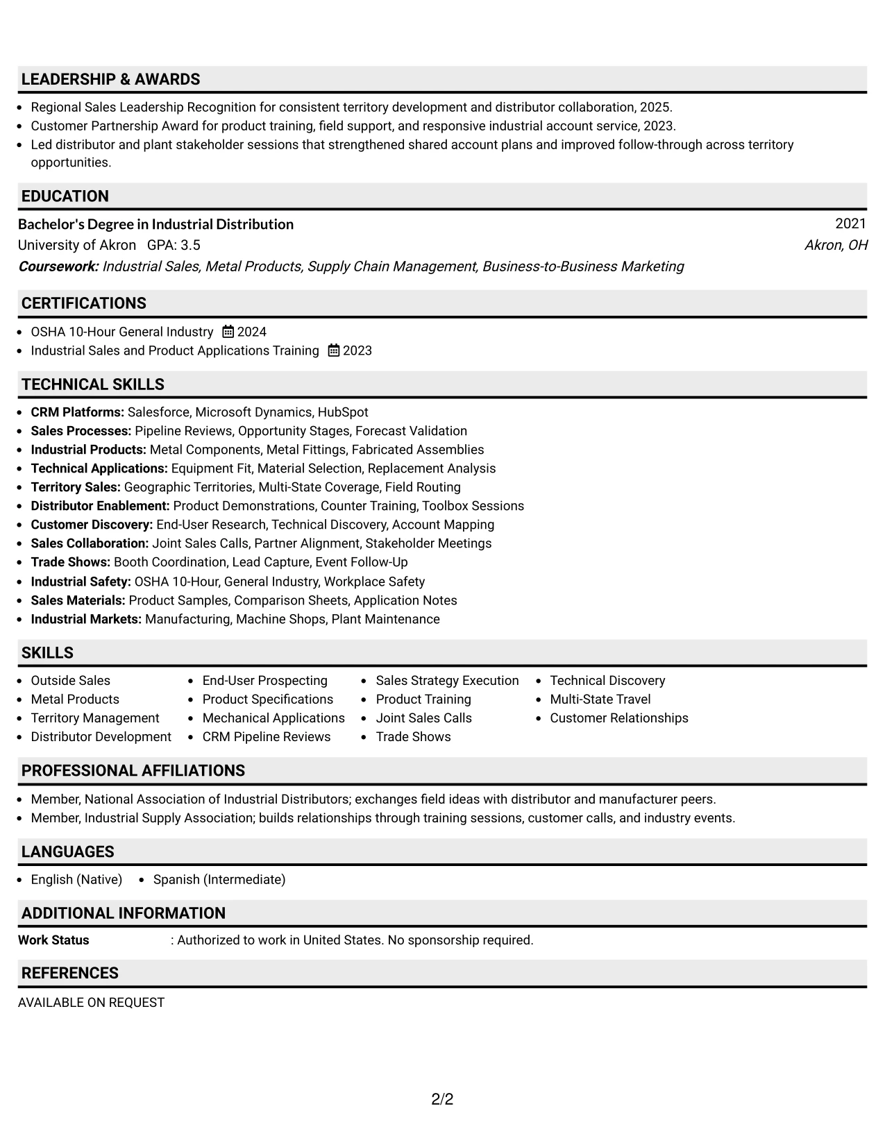 Resume Example Page 2