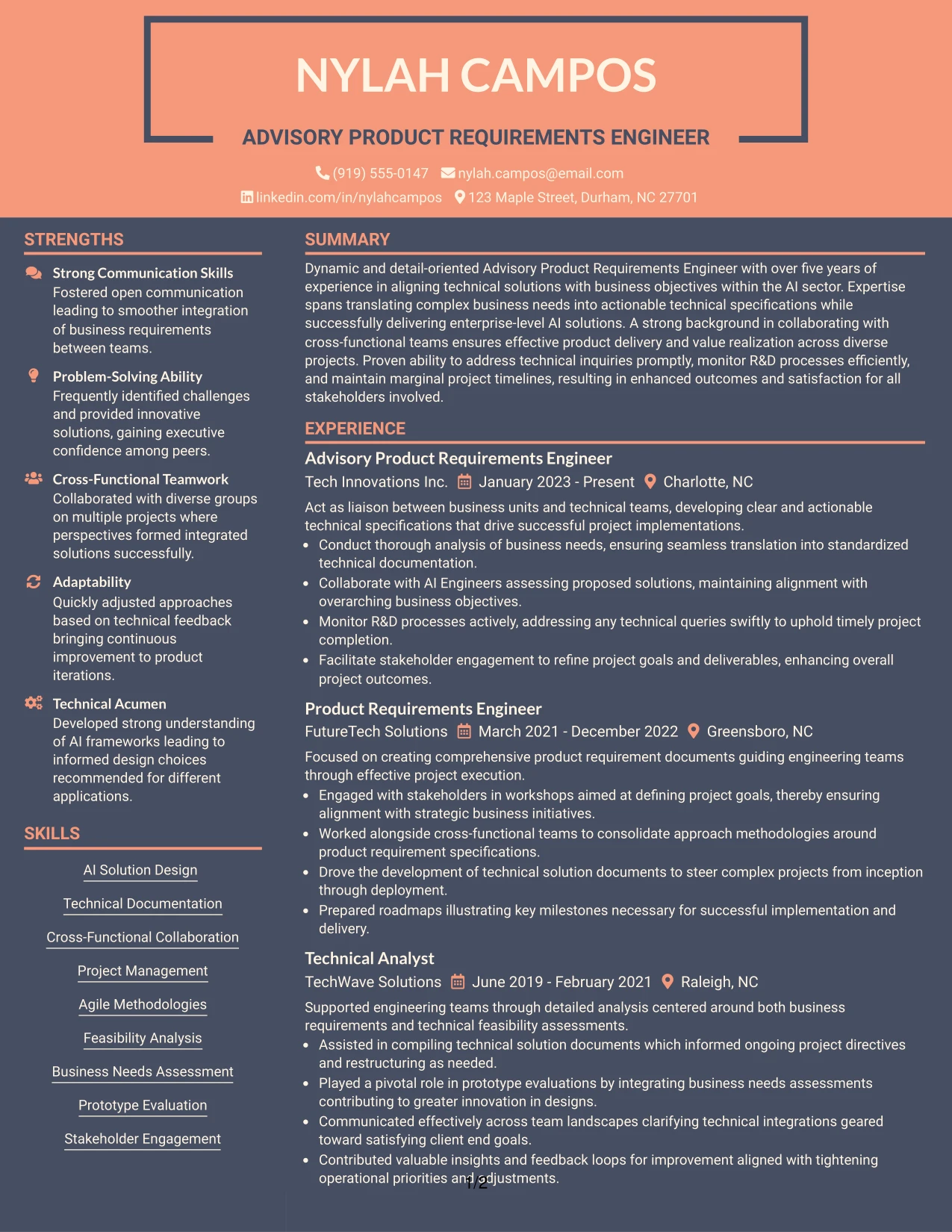 Resume Example Page 1
