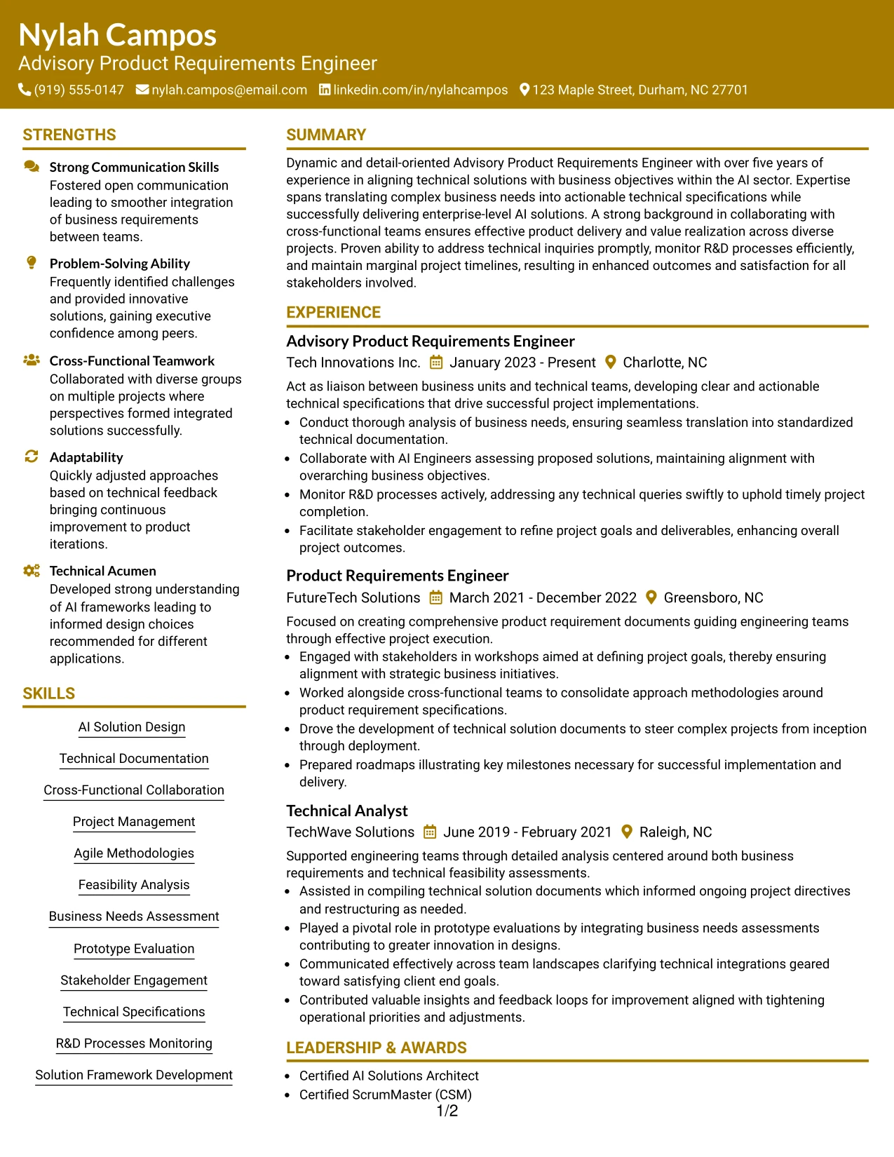 Resume Example Page 1