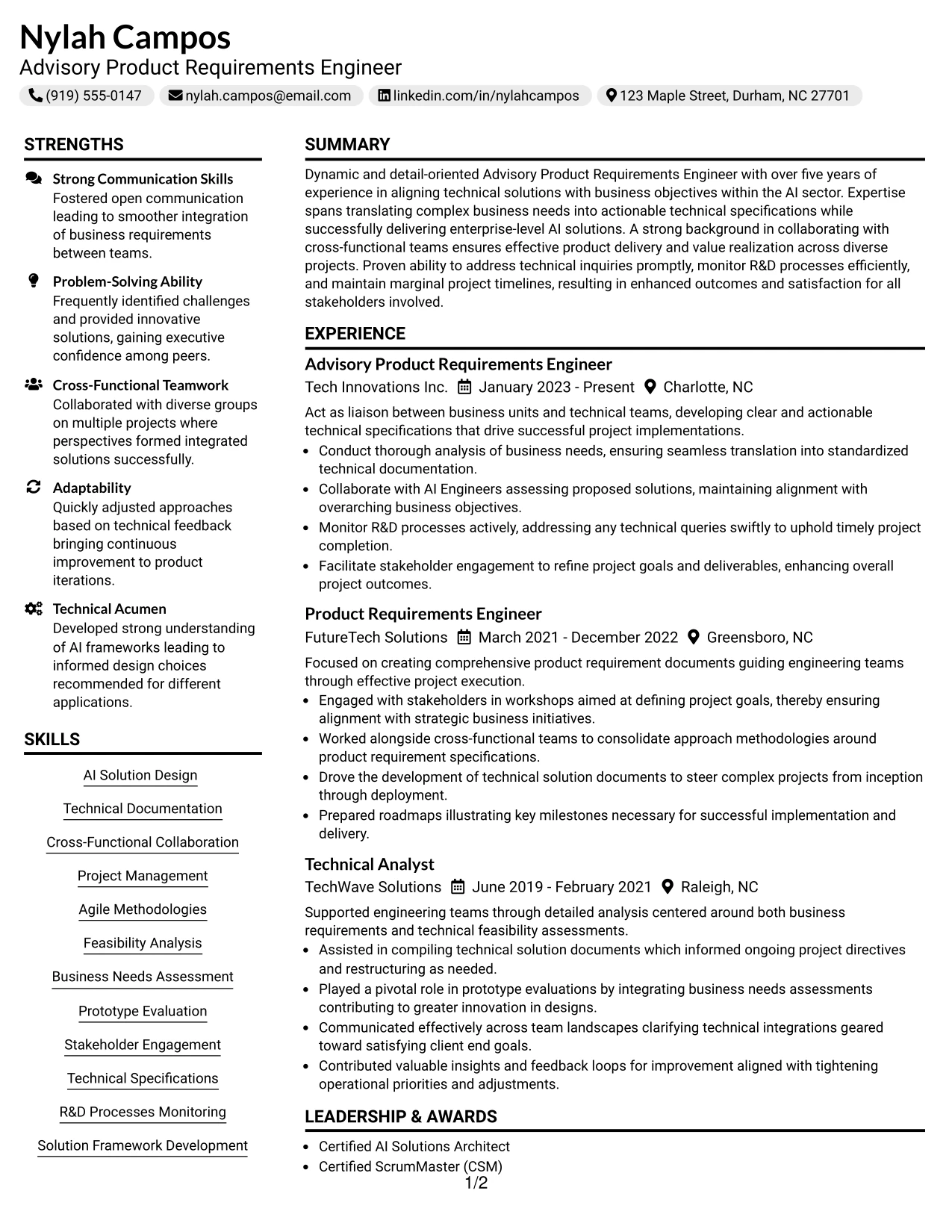 Resume Example Page 1