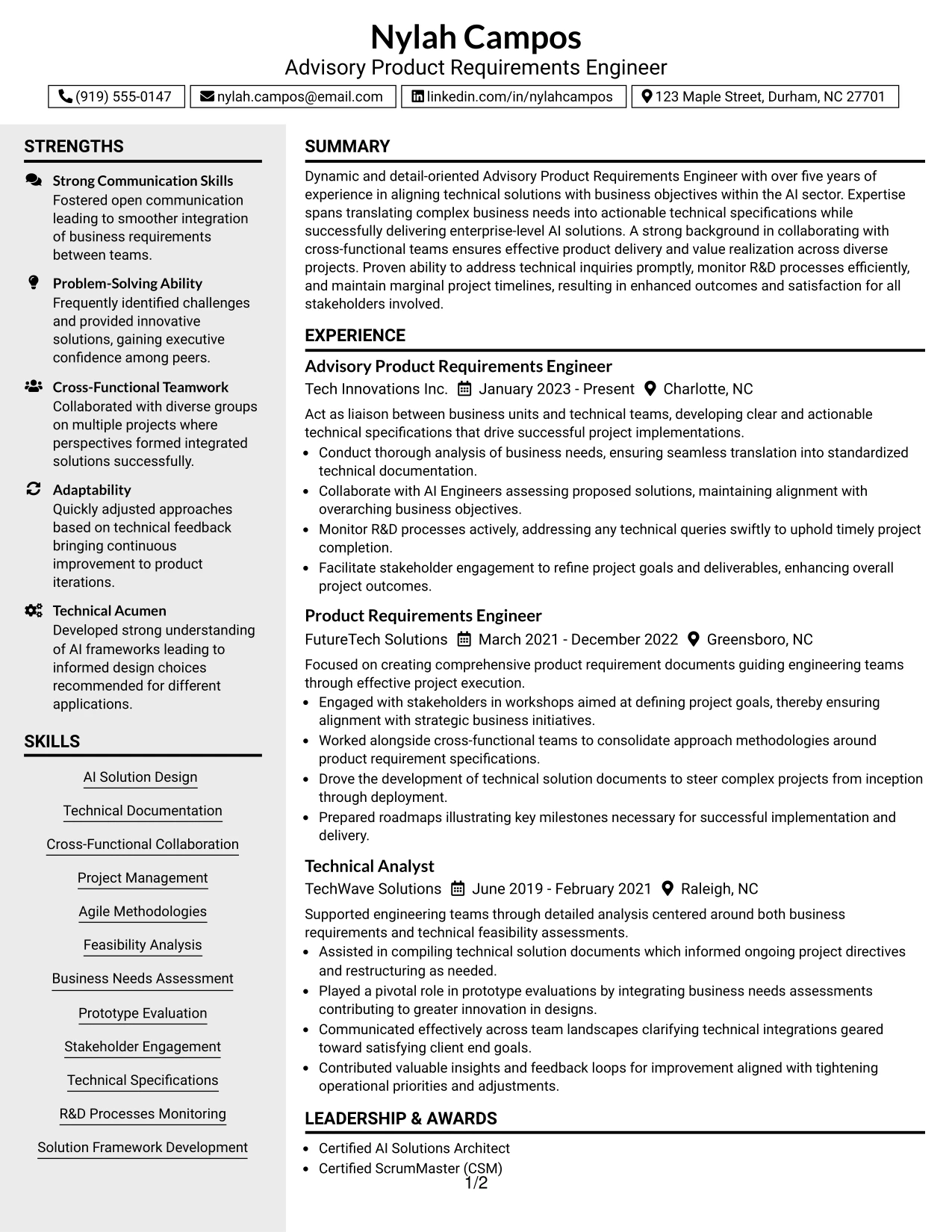 Resume Example Page 1