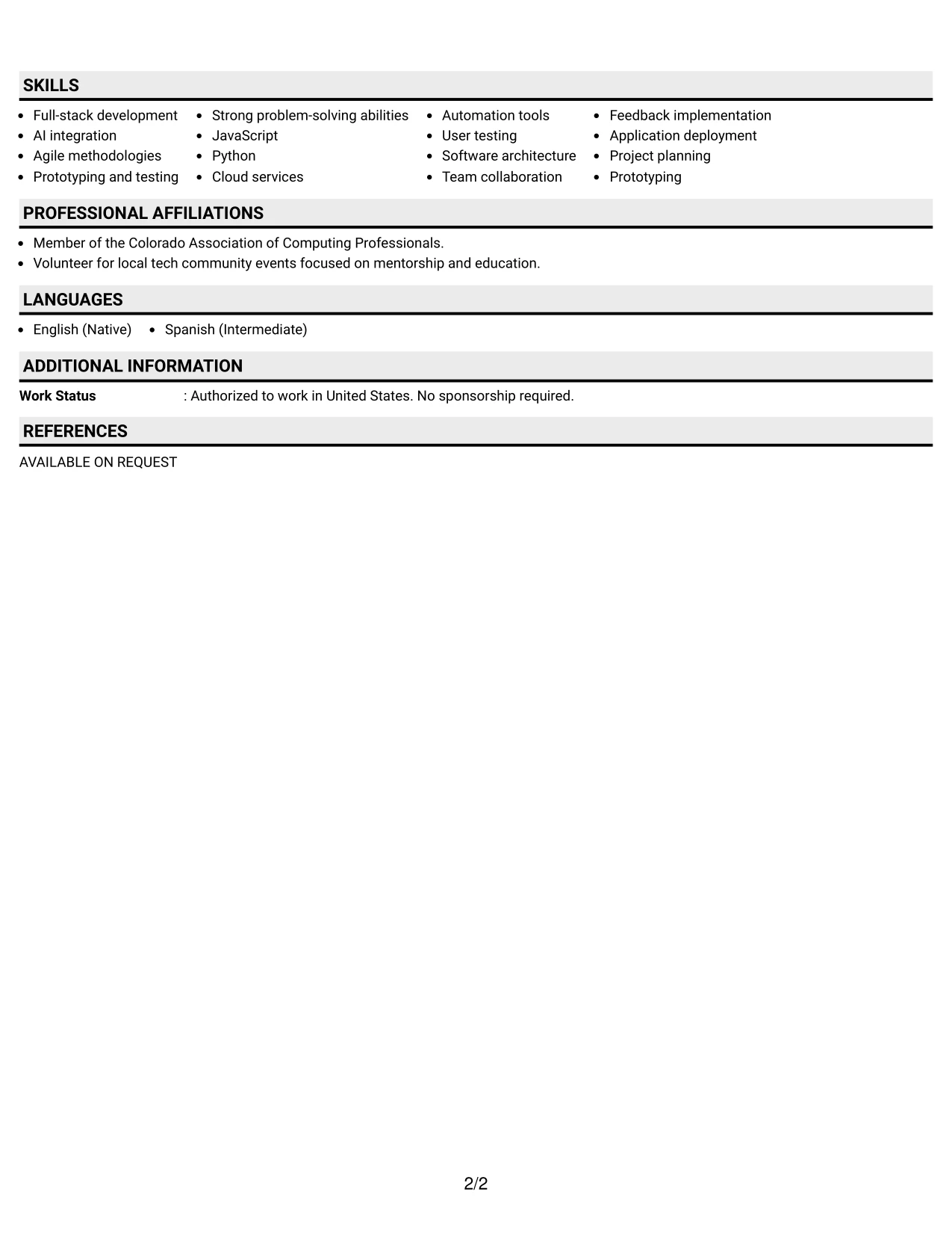 Resume Example Page 2