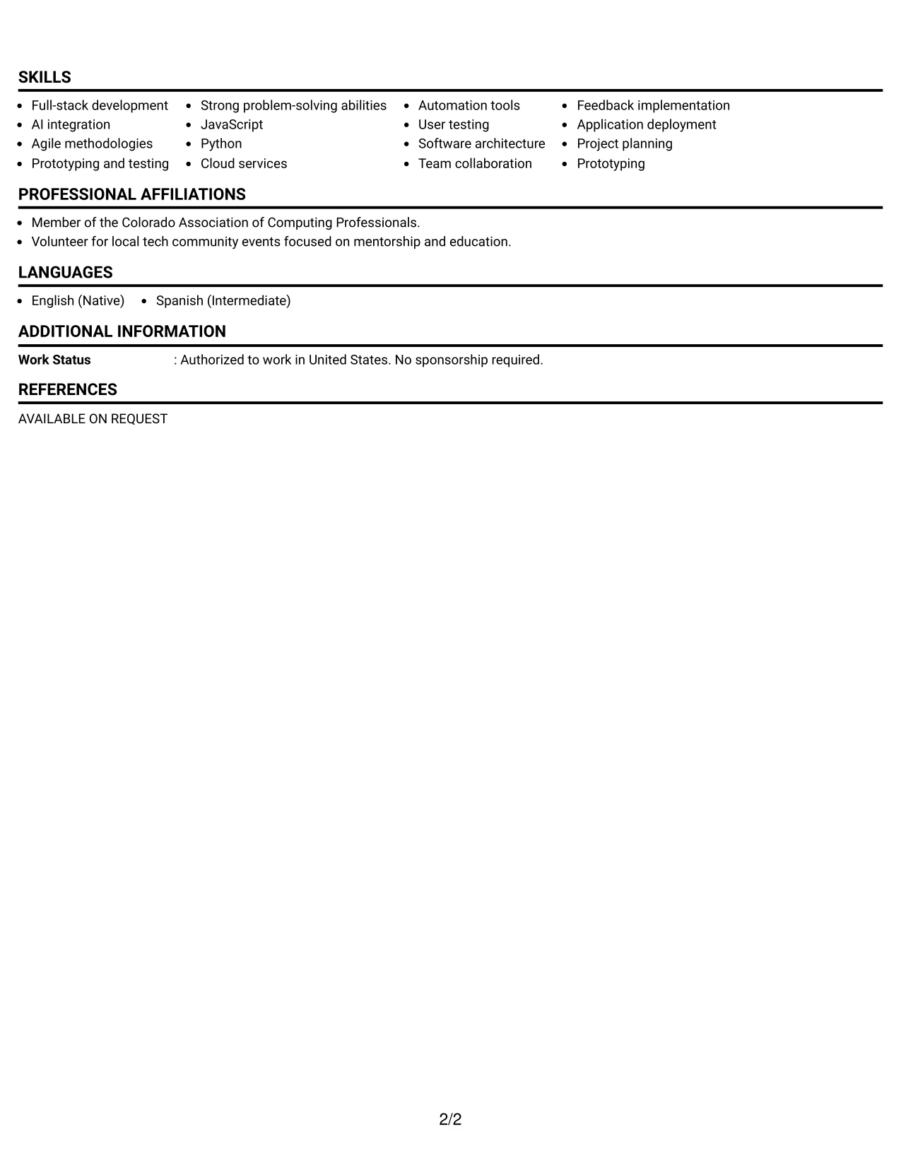 Resume Example Page 2
